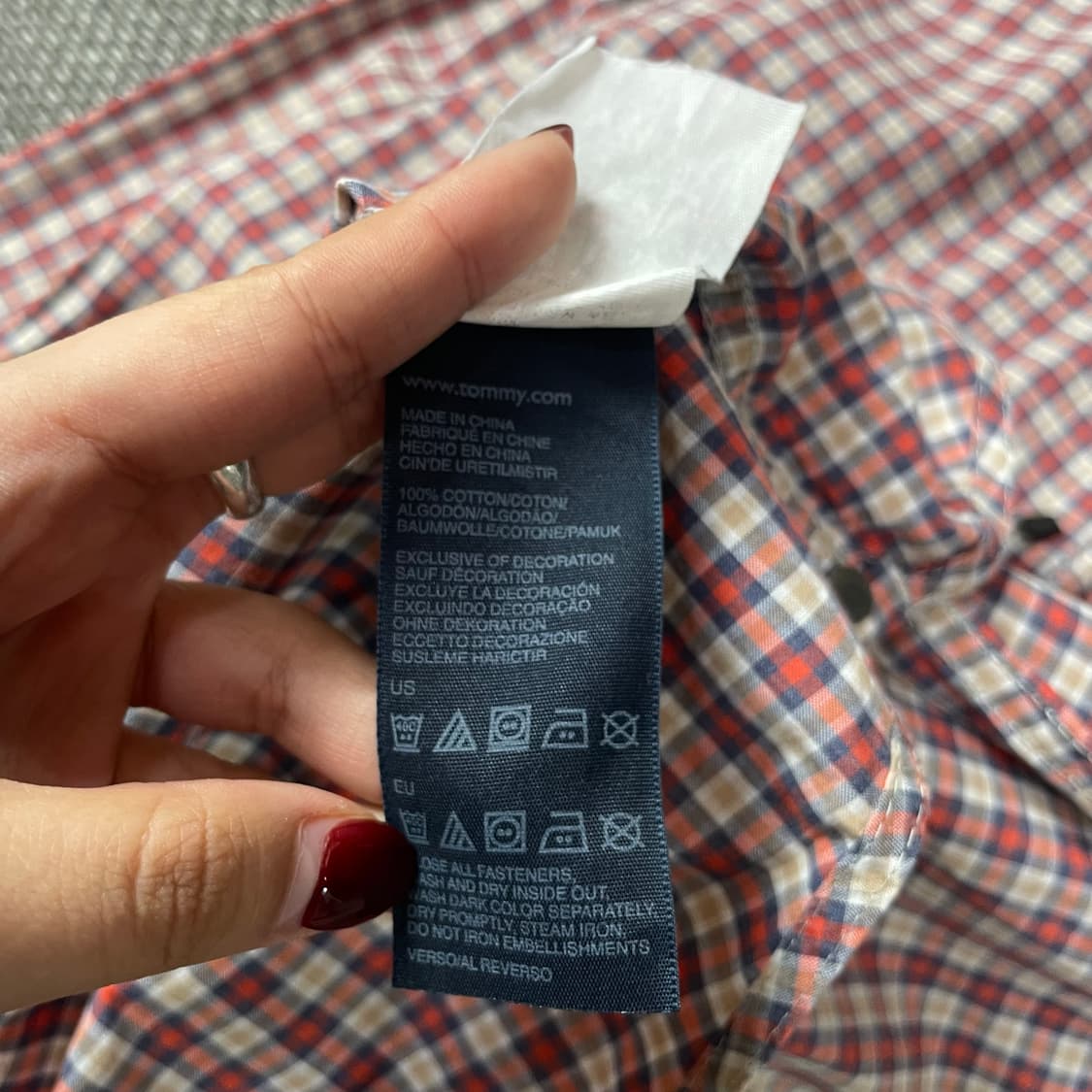 타미힐피거 레드 네이비 체크 긴팔 셔츠 M  상품이미지5