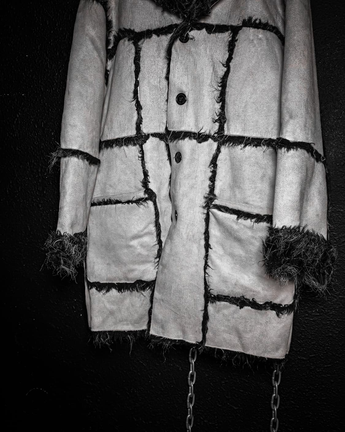 Black & gray fur patchwork Vkei coat 상품이미지5