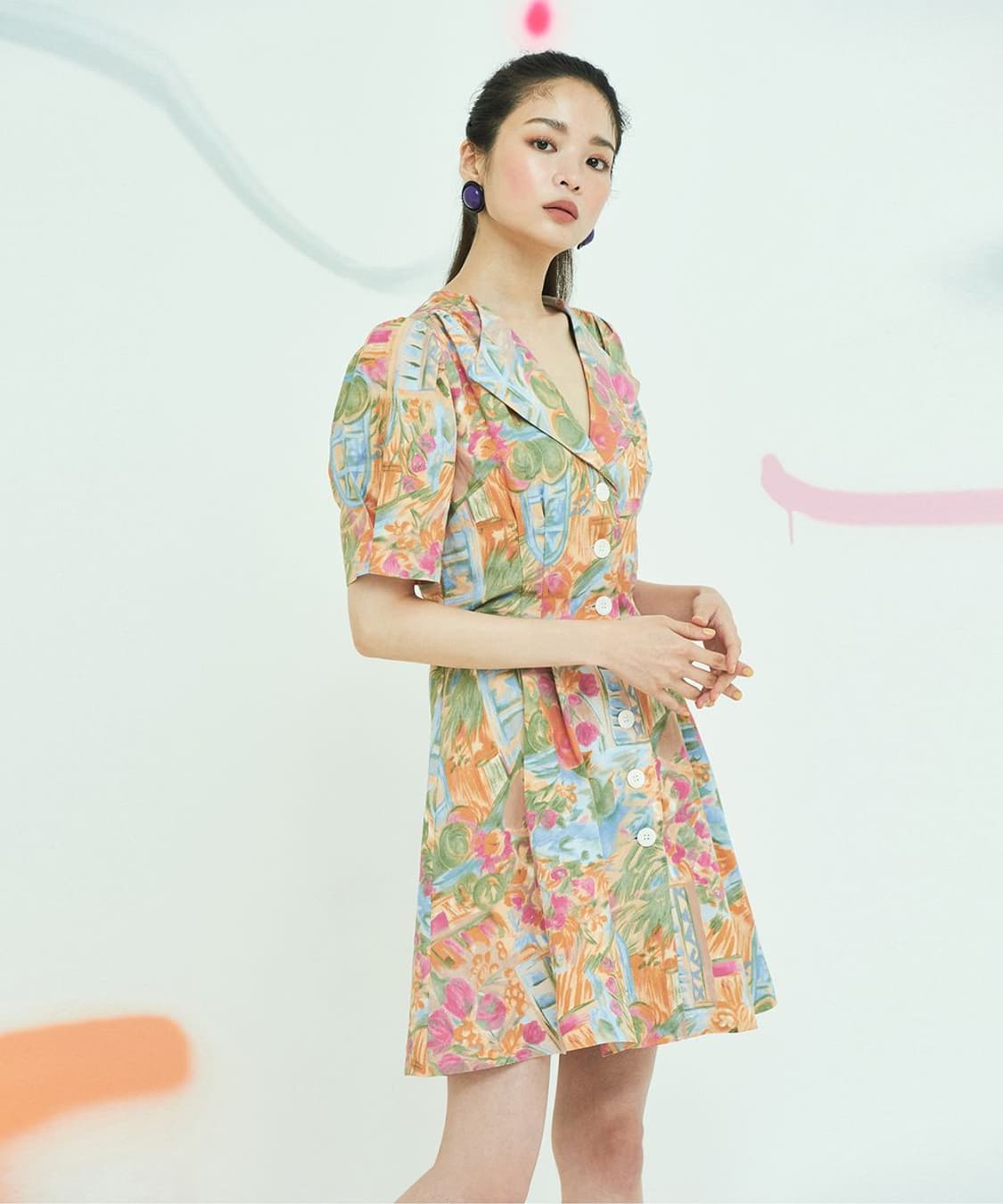 미드나잇서커스 플라워 패턴 린넨 원피스 55~66 상품이미지1