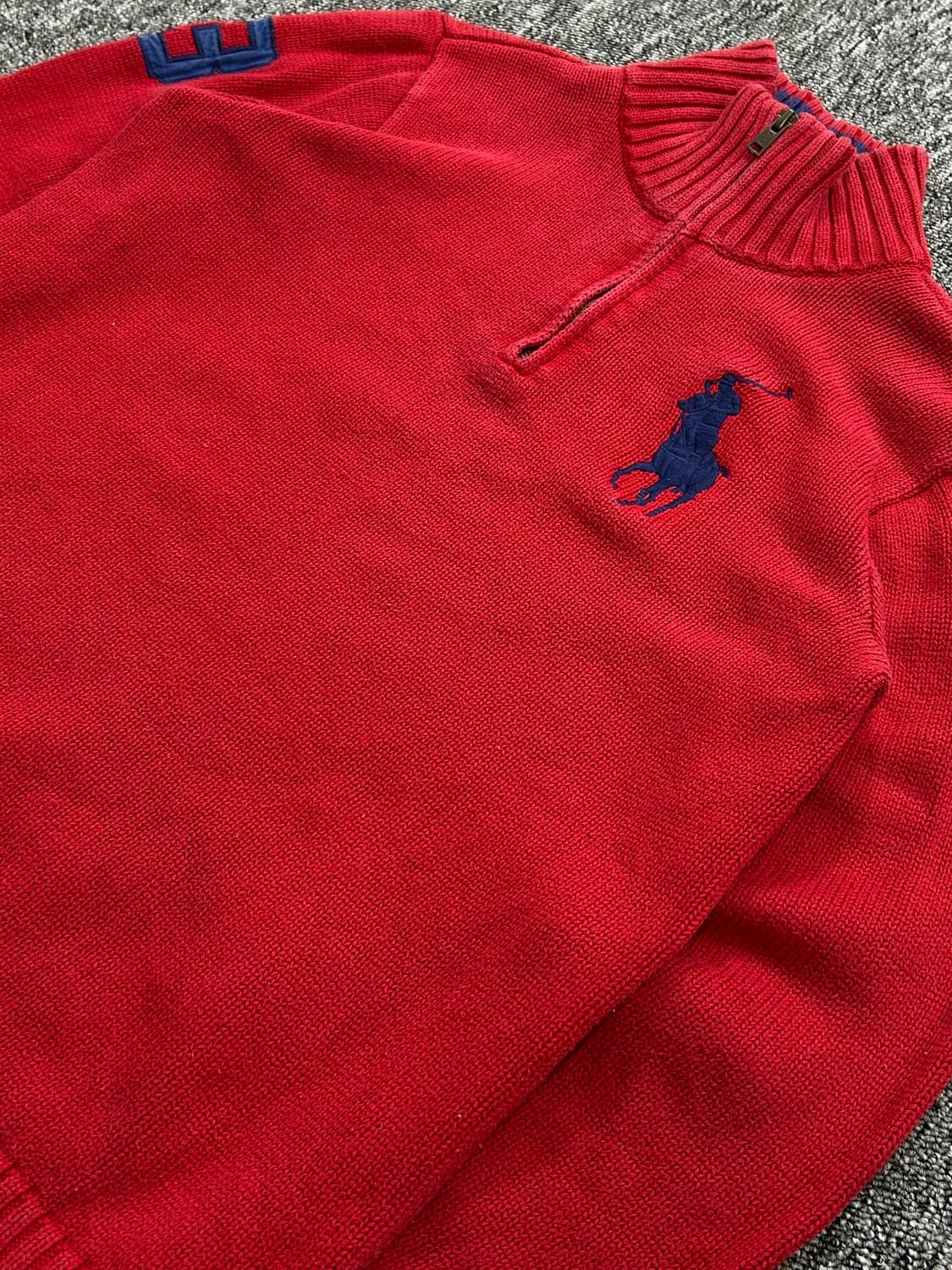 폴로 랄프로렌 빅포니 레드 하프 니트집업 XL  상품이미지2