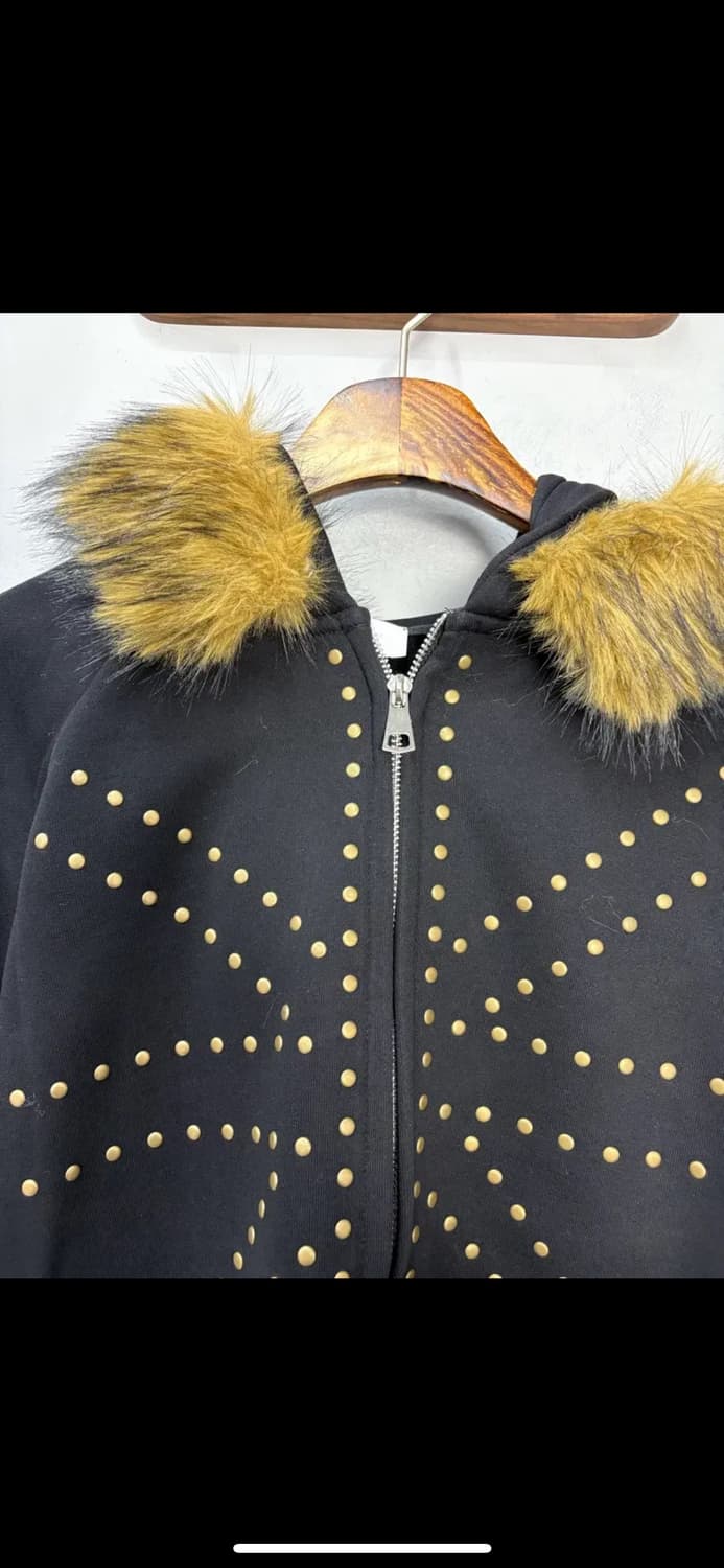 빈티지 블랙골드 패턴 퍼 후드집업 (퍼 탈부착 가능) H1570 상품이미지3