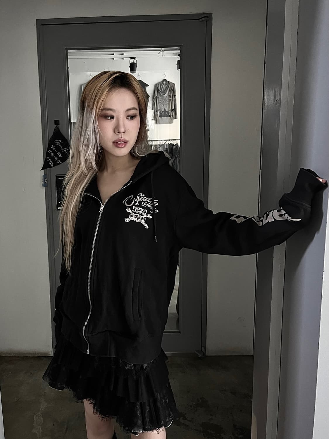 밴슨 오버핏 바이커 무드 코튼 후드집업 상품이미지8