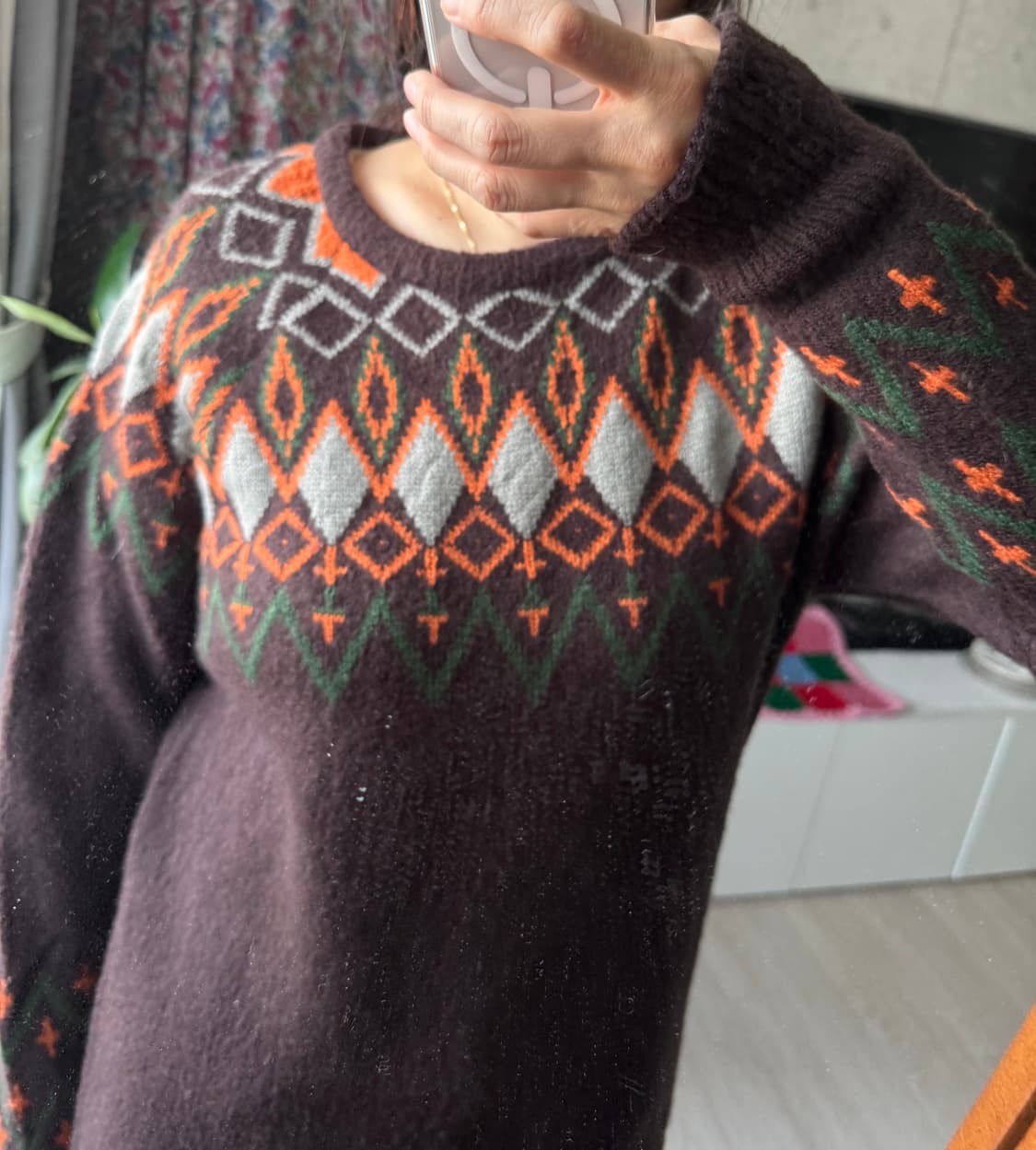 브라운 노트딕패턴 롱니트, 원피스 예뻐요 상품이미지3