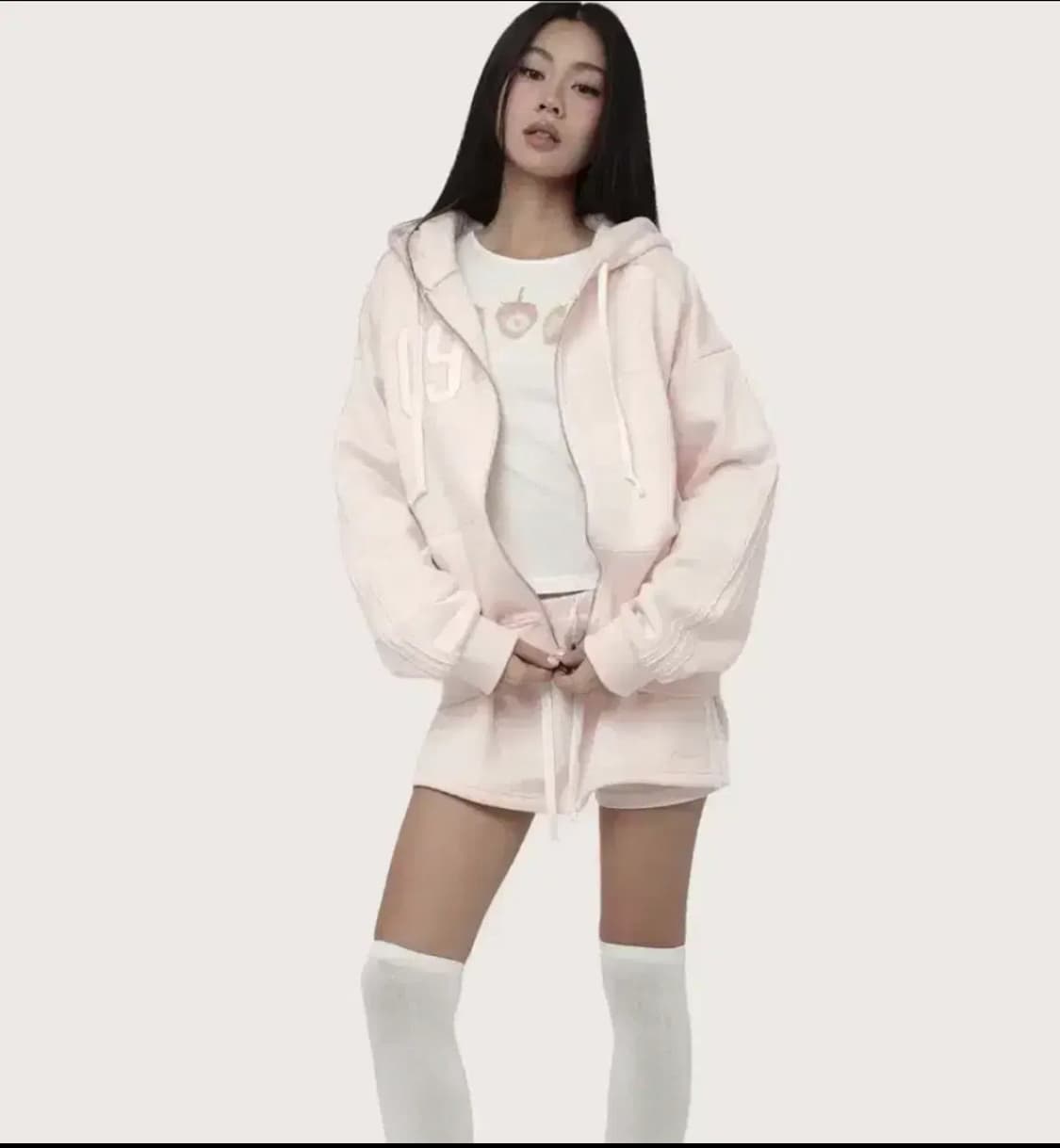 클리시어 09 넘버링 휴드집업 핑크 논기모 상품이미지1