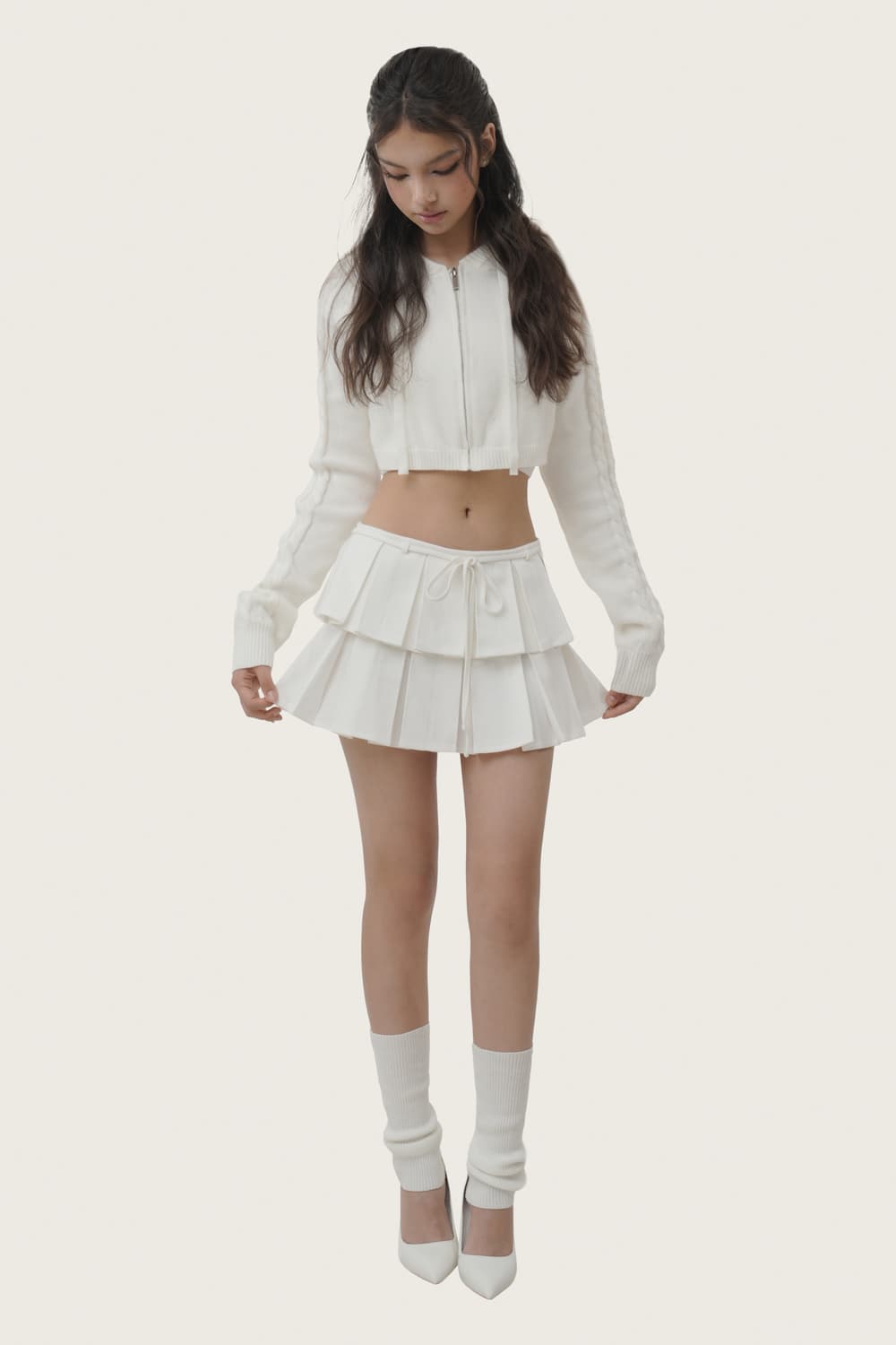 클리시어 리본 타이 슈가 드레스+츄츄 슈슈 셋업 스커트 후드집업 원피스 상품이미지4