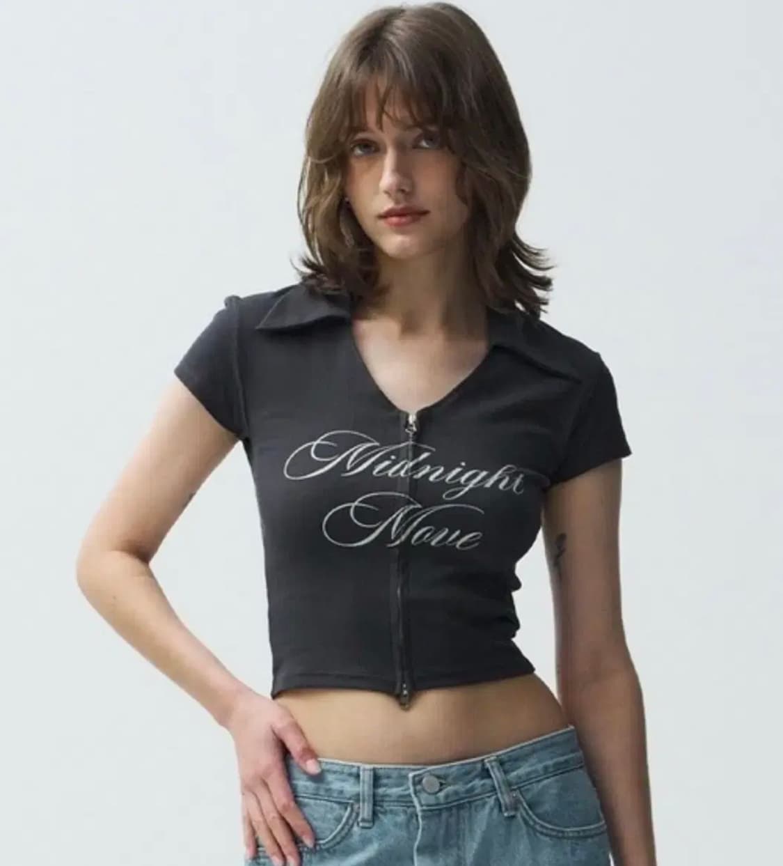 미드나잇무브 kr zip up dark grey 반팔 집업 상품이미지1