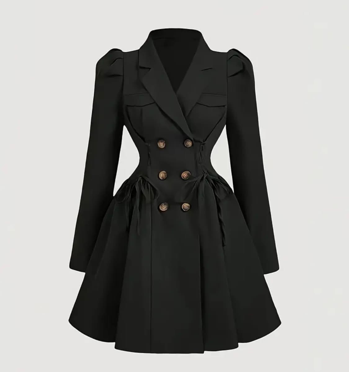 블랙 더블 버튼 플레어 미니 원피스 트렌치코트 새상품 상품이미지1