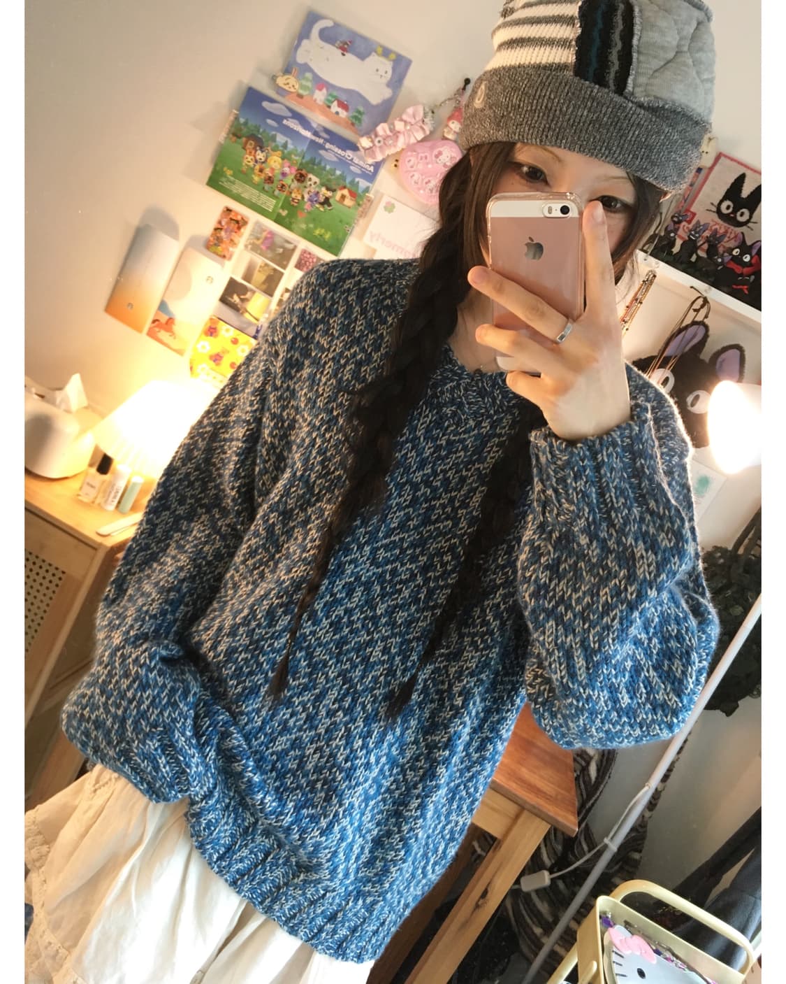 VINTAGE MELANGE TEXTURE OVER KNIT BLUE 상품이미지3