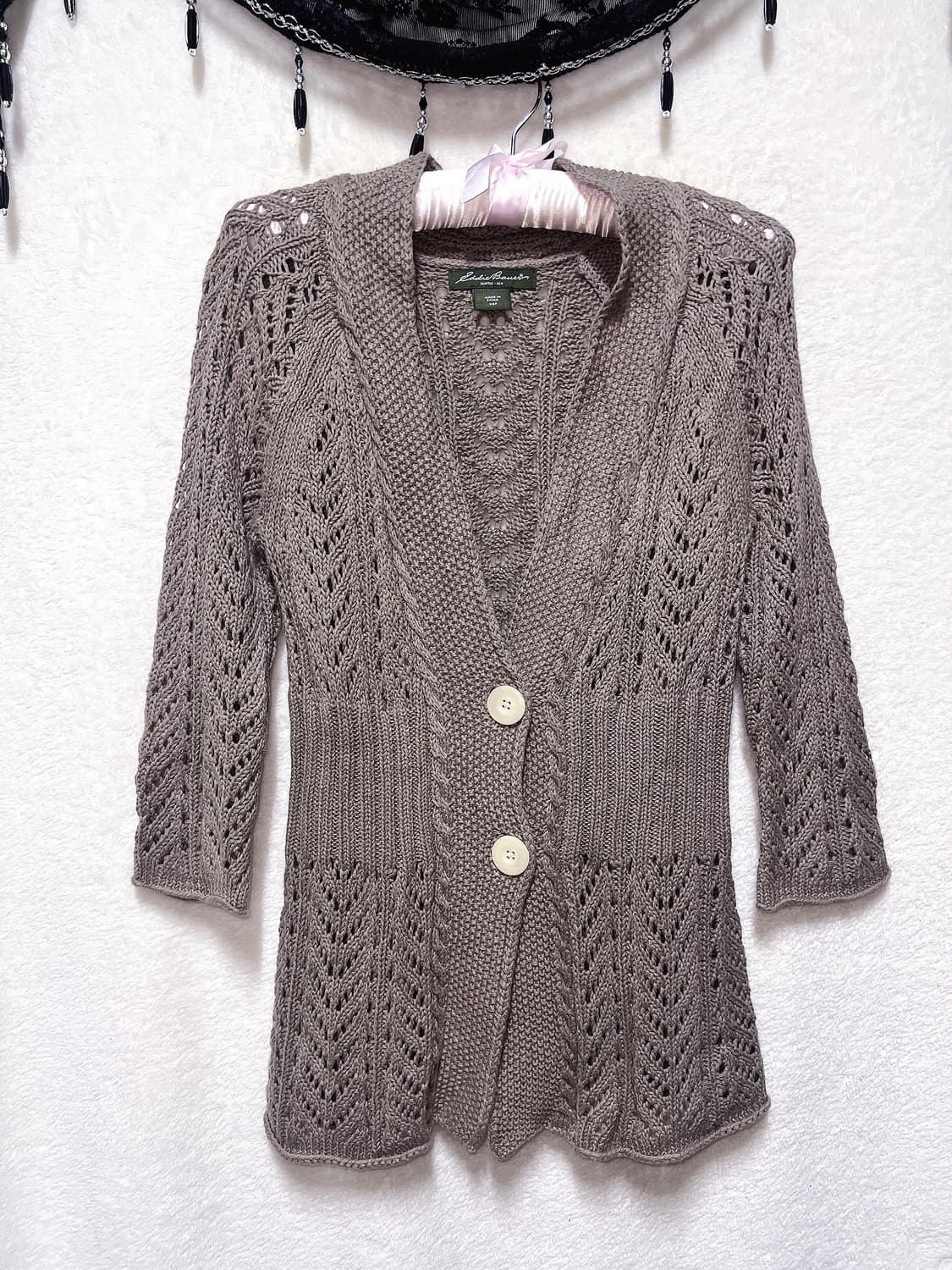 라떼갸루 모리걸 브라운 빈티지 니트 뜨개 가디건 7부 페어리 00s 핀터 상품이미지8