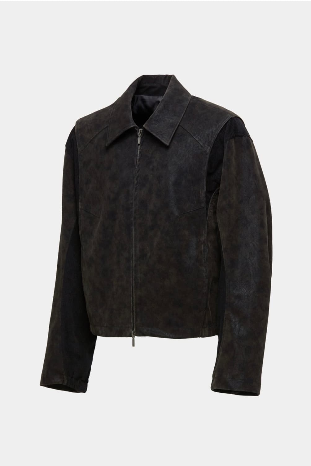 [L] 쿠어 믹스드 스웨이드 파이핑 점퍼 (블랙브라운) 상품이미지2