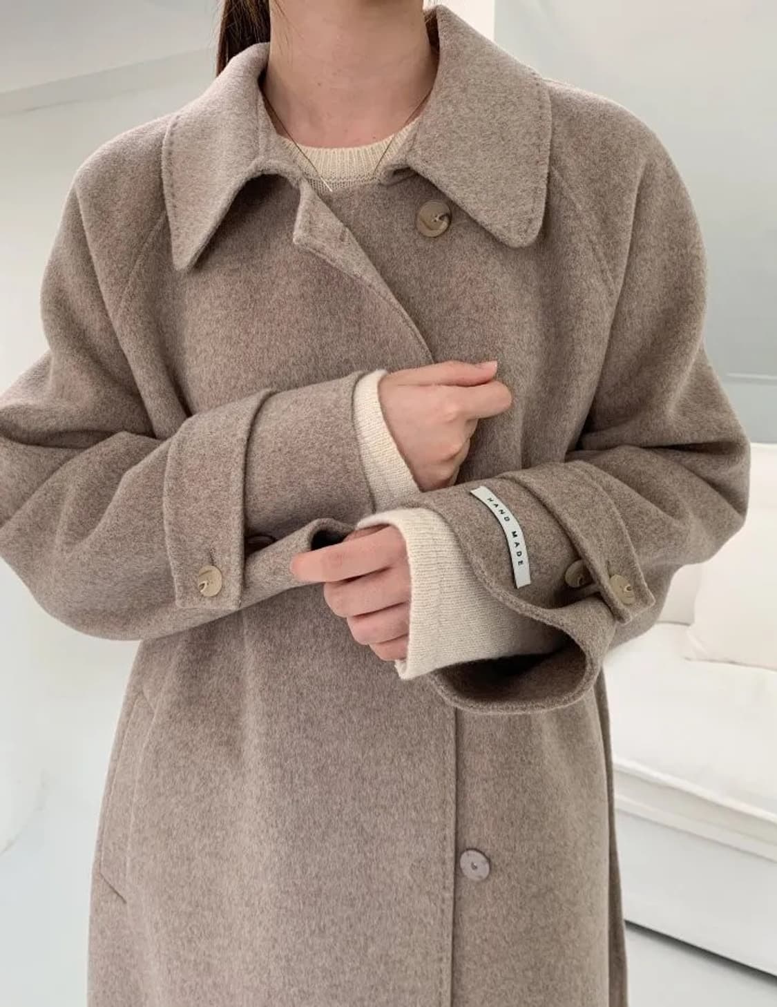 오트밀 울90핸드메이드코트 상품이미지8