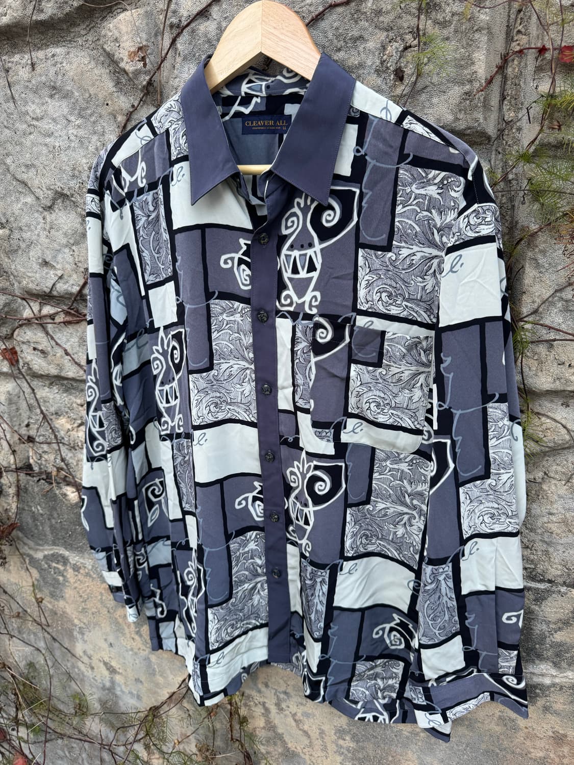 일본 빈티지 폴리 100 에스닉 패턴 셔츠 상품이미지3