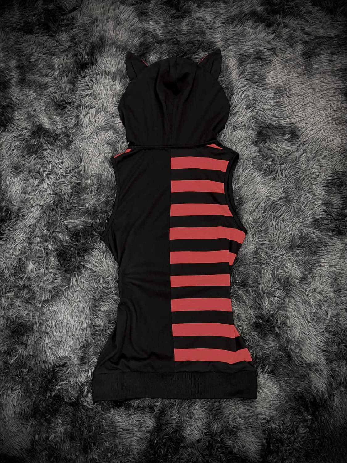 Y2K 펑크 캣이어 후드 스트라이프 슬리브리스 상품이미지2