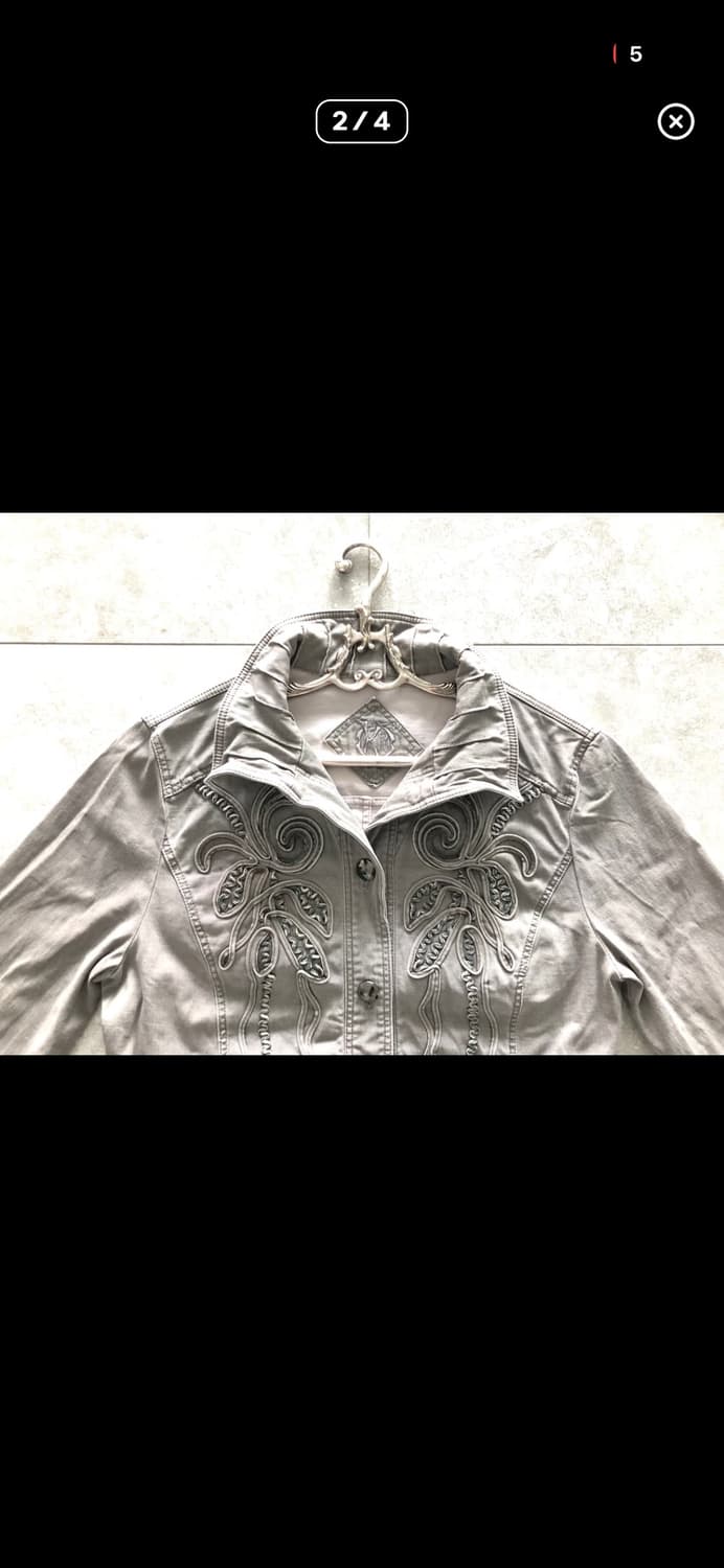 오리엔탈 패턴 코듀 장식 그레이 자켓 상품이미지2