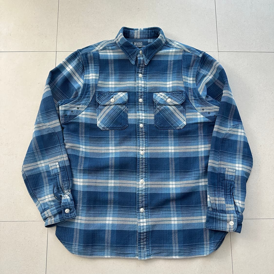 폴로 랄프로렌 플래드 플란넬 인디고 워크 셔츠 L QR인증  상품이미지1