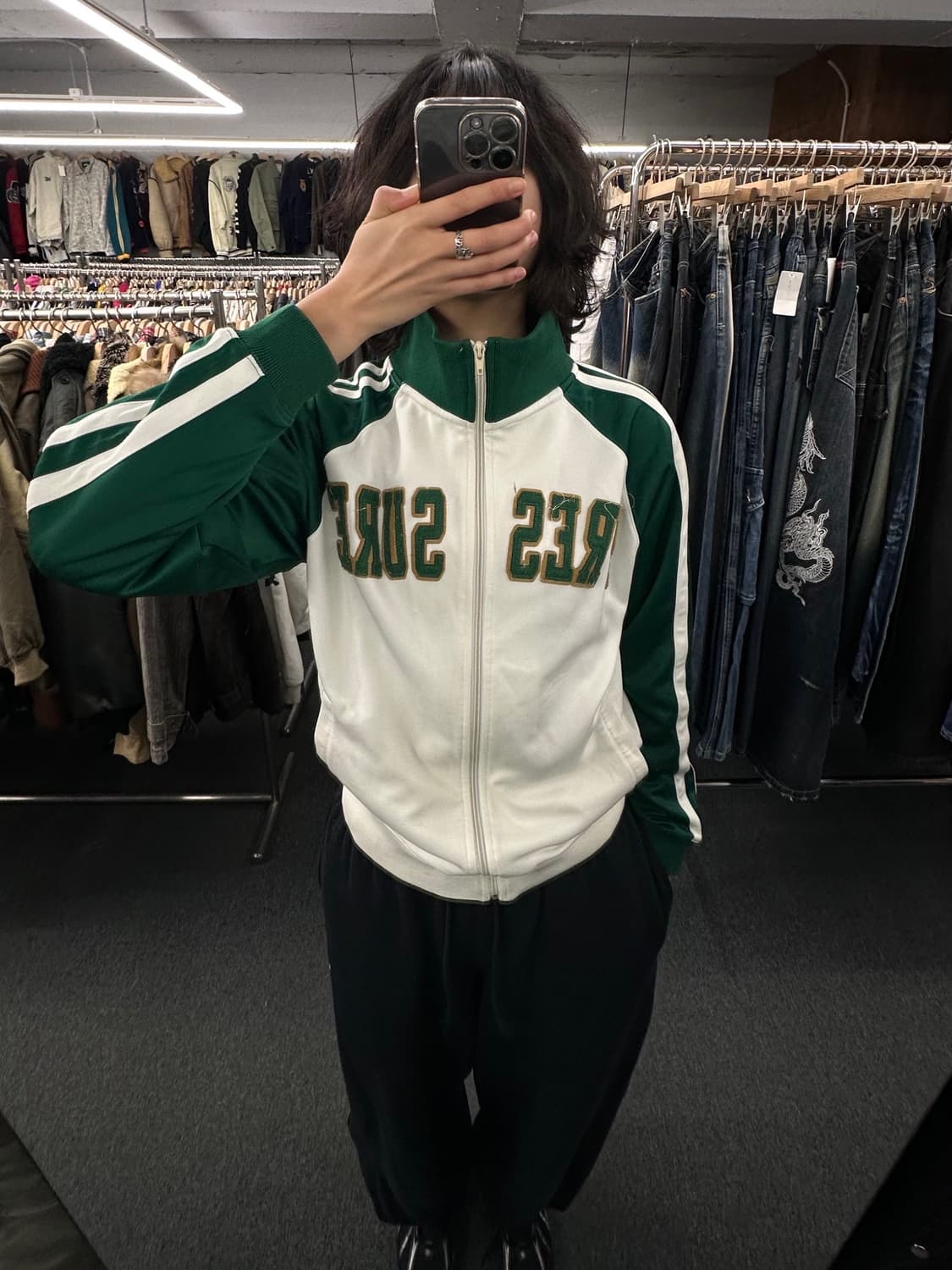 M)Mer Vester 빈티지 패치 로고 그린 트랙탑 져지 상품이미지2