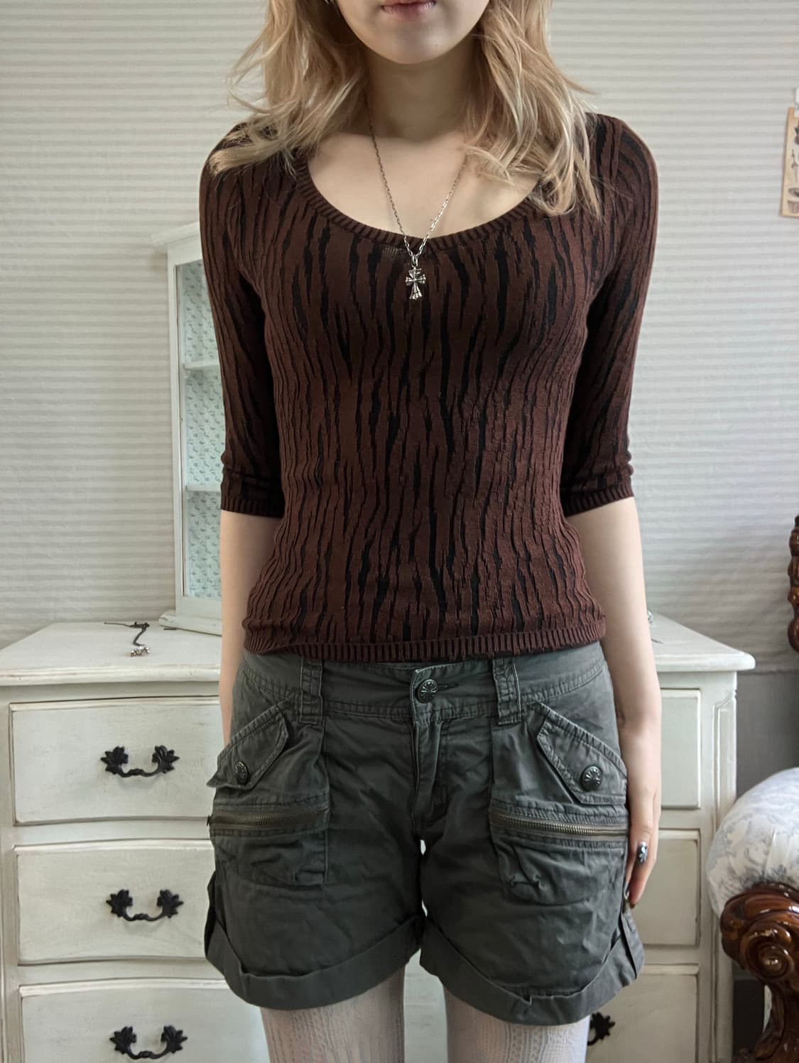 jpn vintage y2k khaki cargo half pants 상품이미지3