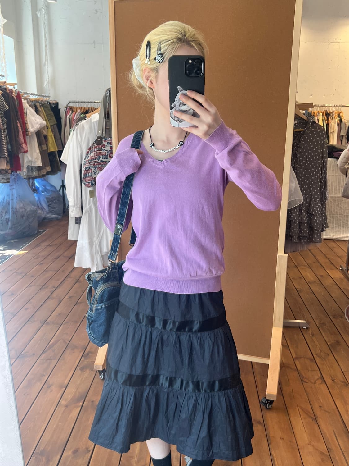 폴로 브이넥 라일락 롱슬리브 상품이미지2