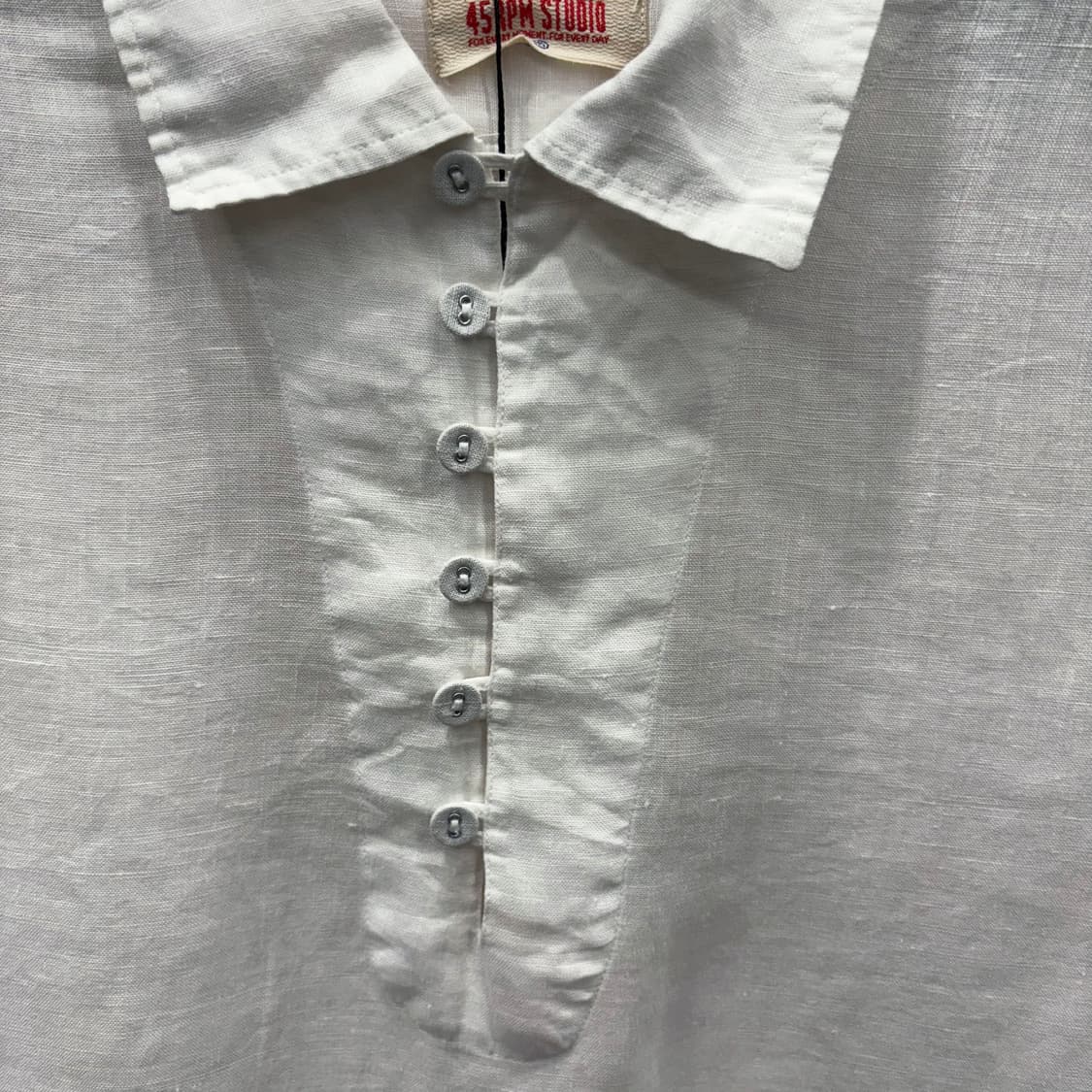 45RPM 린넨 풀오버 긴팔 셔츠 패브릭 버튼 하이로우 디테일 화이트 상품이미지6