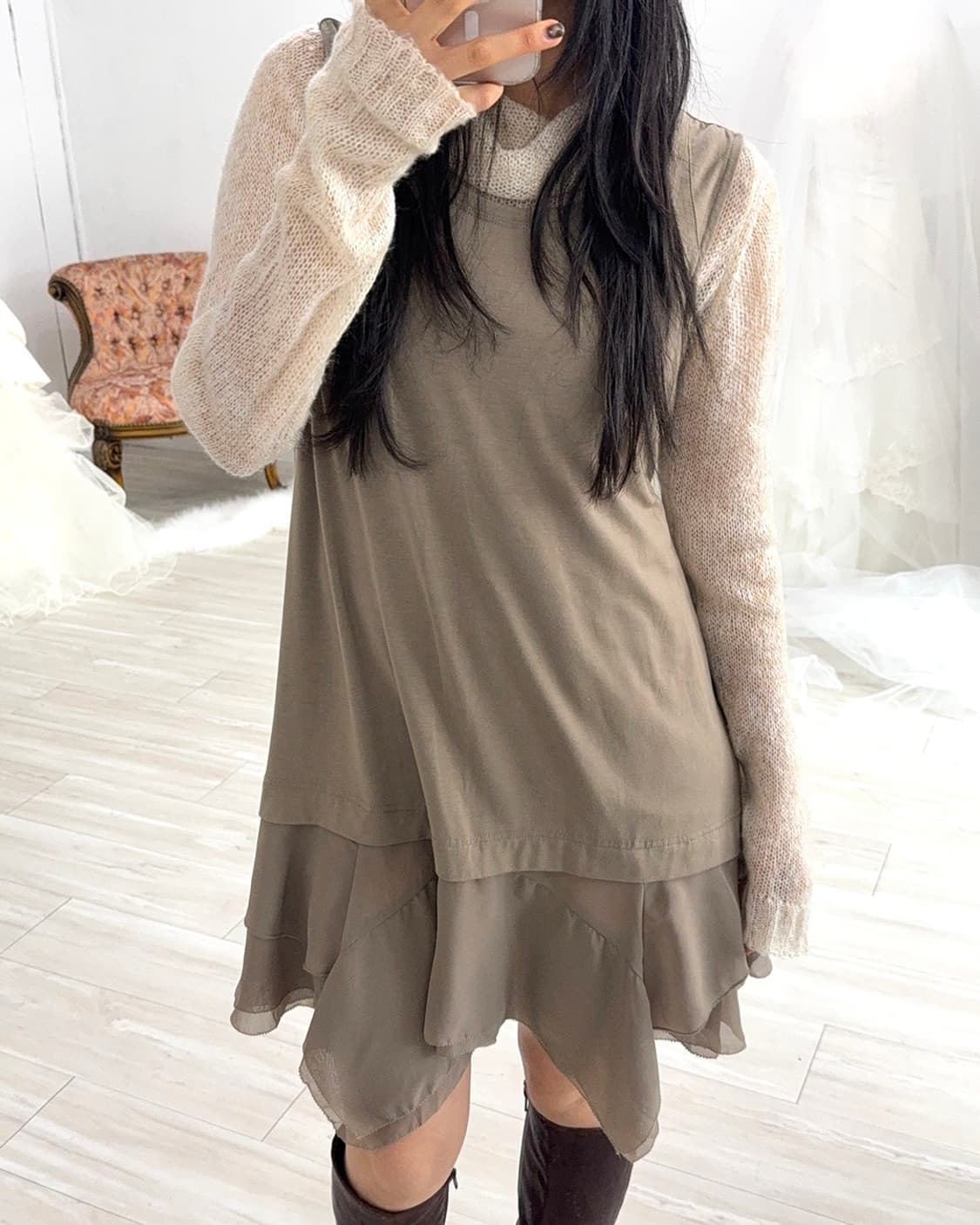 Taupe Beige Sleeveless dress 상품이미지2