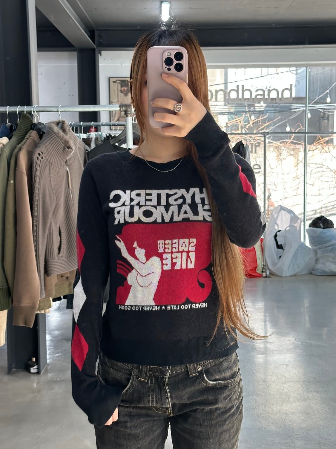 히스테릭글래머 Dizzy & Milky아가일 니트롱슬리브 상품이미지1