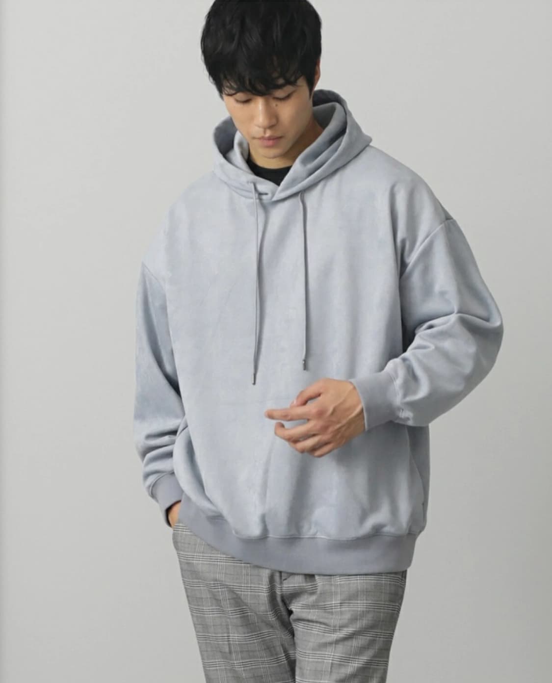 빔즈하트. 스웨이드 후드티셔츠 블루그레이_L 상품이미지1