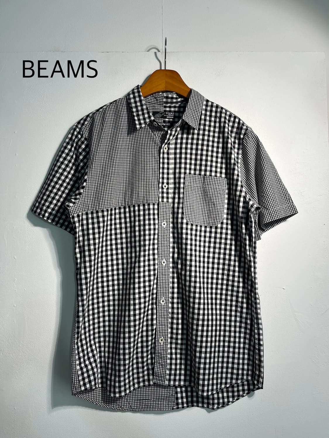 BEAMS 빔즈 언발란스 체크 셔츠 M 상품이미지2