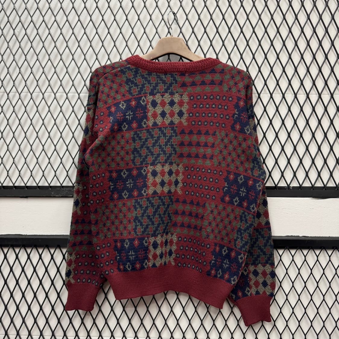 USA VTG 자가드 패턴 패치워크 에스닉 디테일 울 니트 스웨터 상품이미지2
