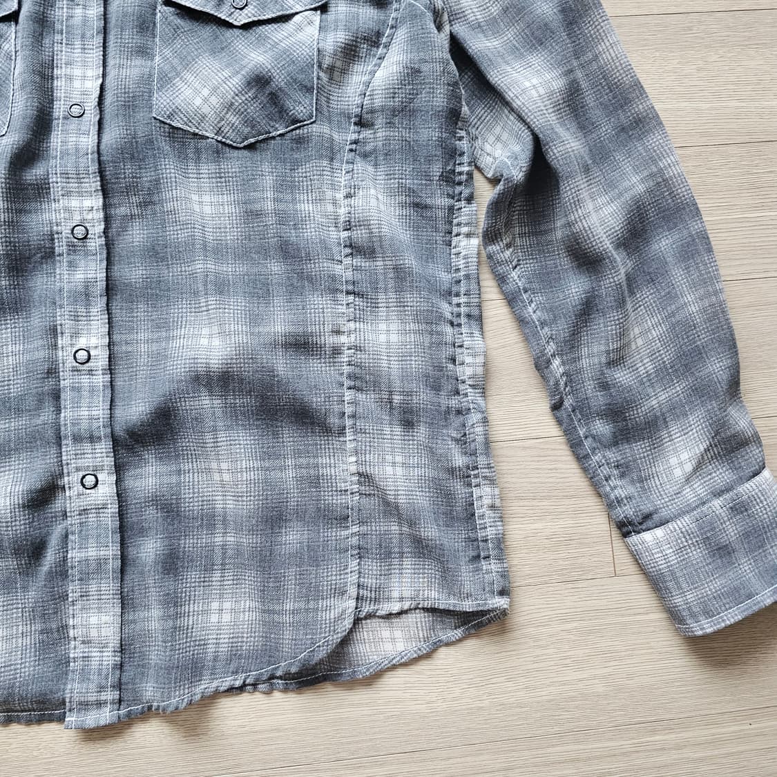 완료M 95 MALE&CO 웨스턴 여름 긴팔 체크 셔츠 시스루 남자 여자 상품이미지5