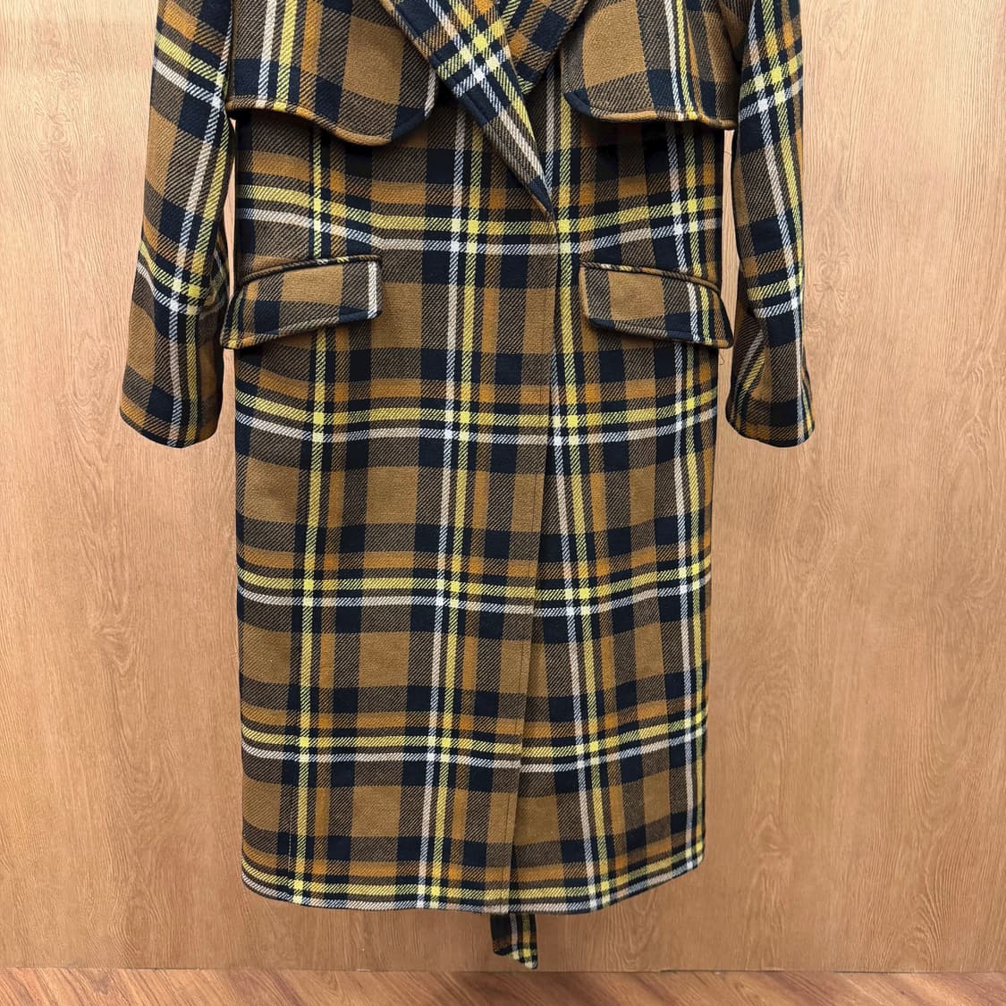 올세인츠 체크 롱 코트 플랩 포켓 벨트 스트랩 디테일 레귤러핏 오렌지 상품이미지5