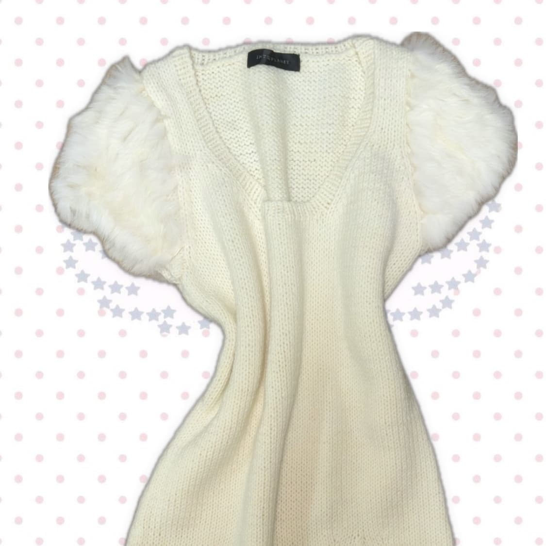 갸루 모리걸 아이보리화이트 퍼 반팔니트원피스 상품이미지2