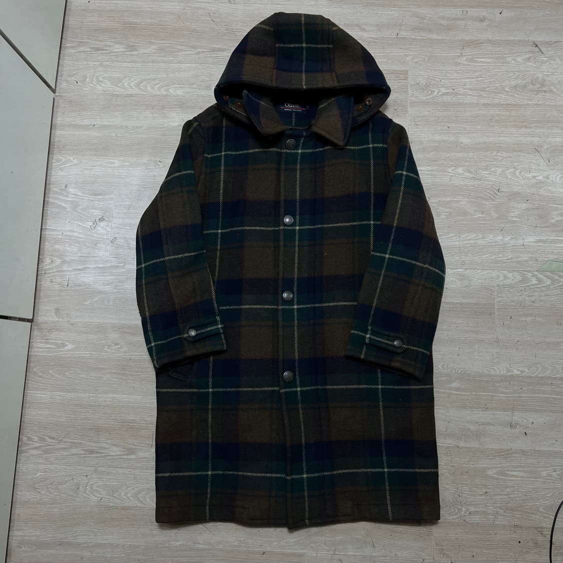 올젠 체크 후드 울 싱글 브레스티트 코트 [브라운] M/95 상품이미지1