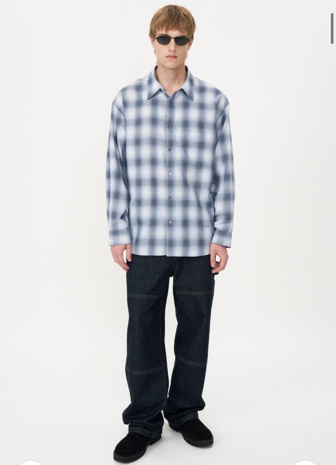 인사일런스 오버핏 체크 셔츠 GREY BLUE L사이즈 상품이미지2