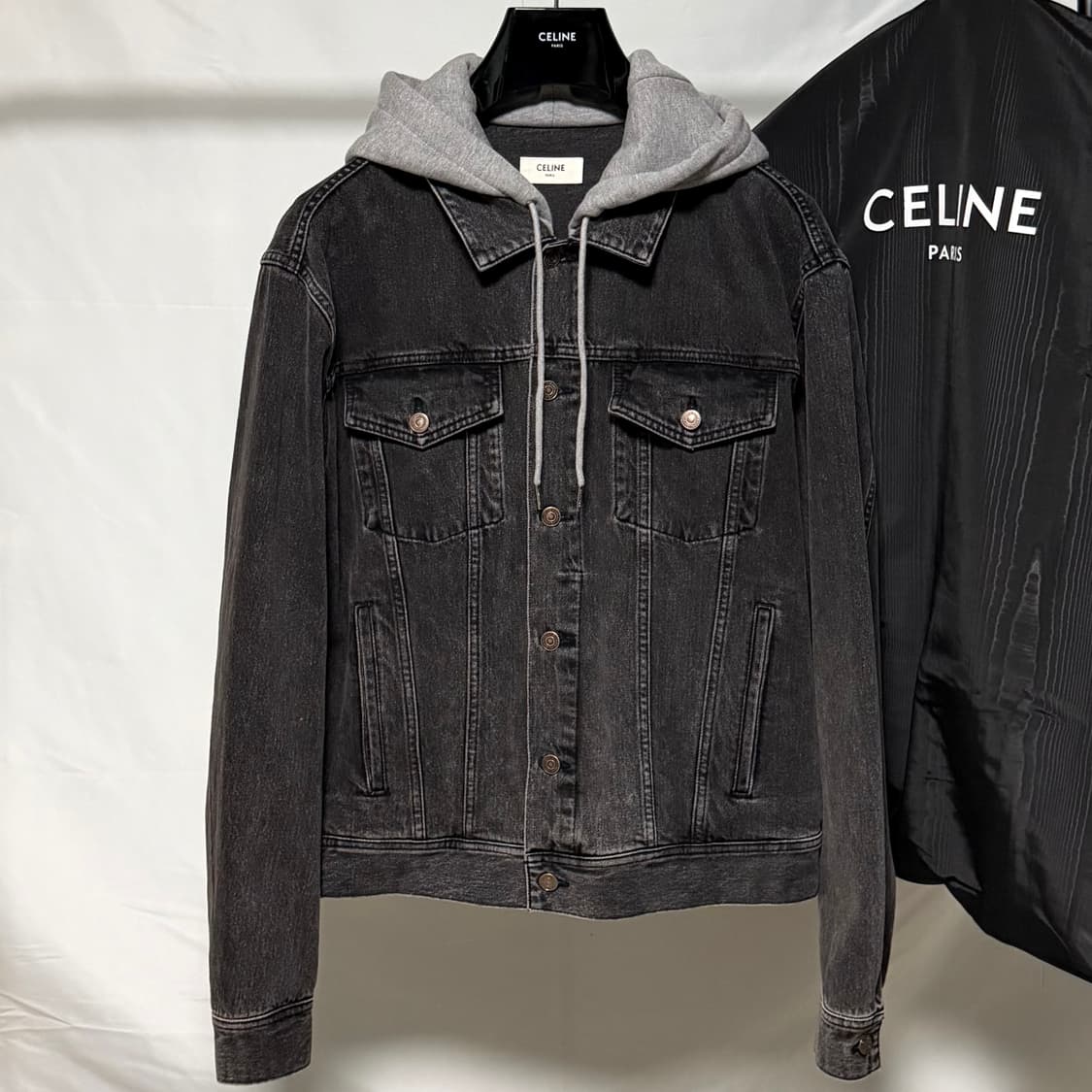 [S+급/XL] 셀린느 백로고 후드 데님 흑청자켓 상품이미지3