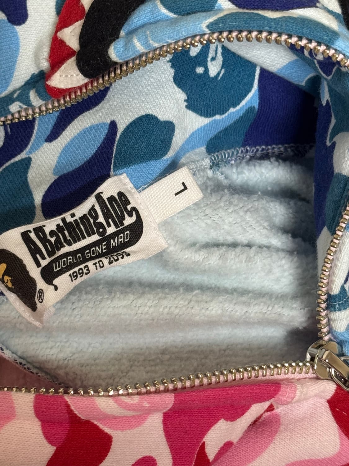 (L) 베이프 ABC카모 세퍼레이트 샤크 풀 집 후드 블루 핑크 상품이미지3