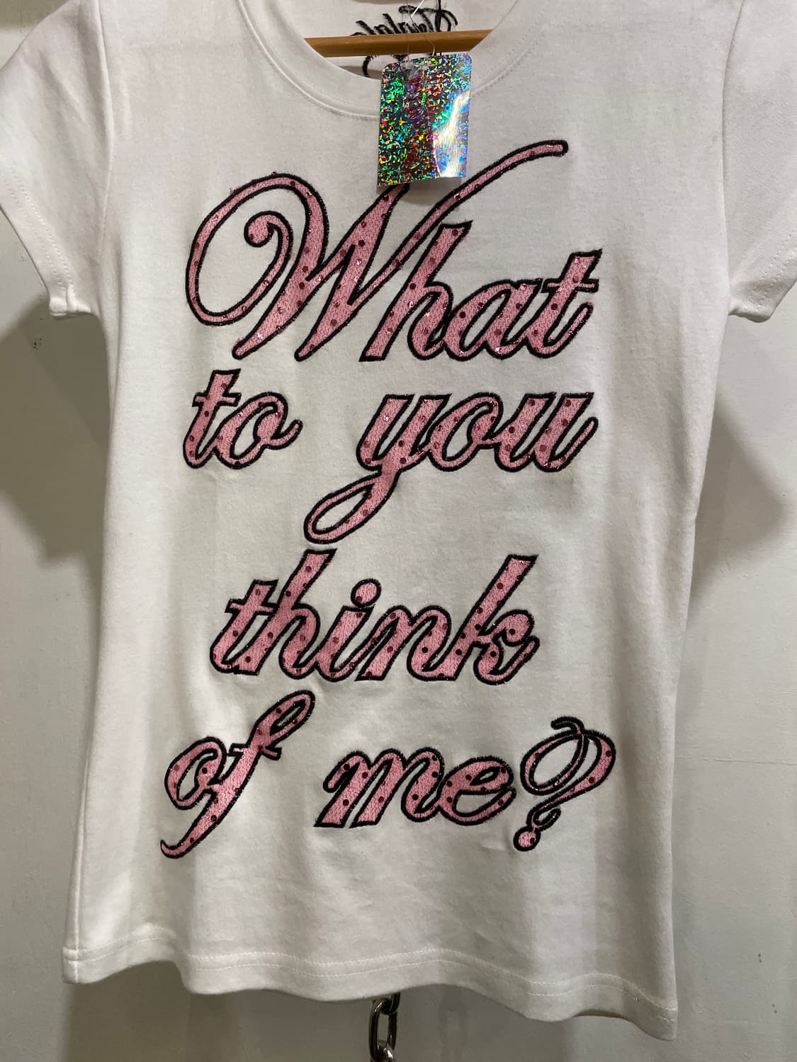 tralala 트랄랄라 글리터 핑크 레터링 화이트 티셔츠 상품이미지3