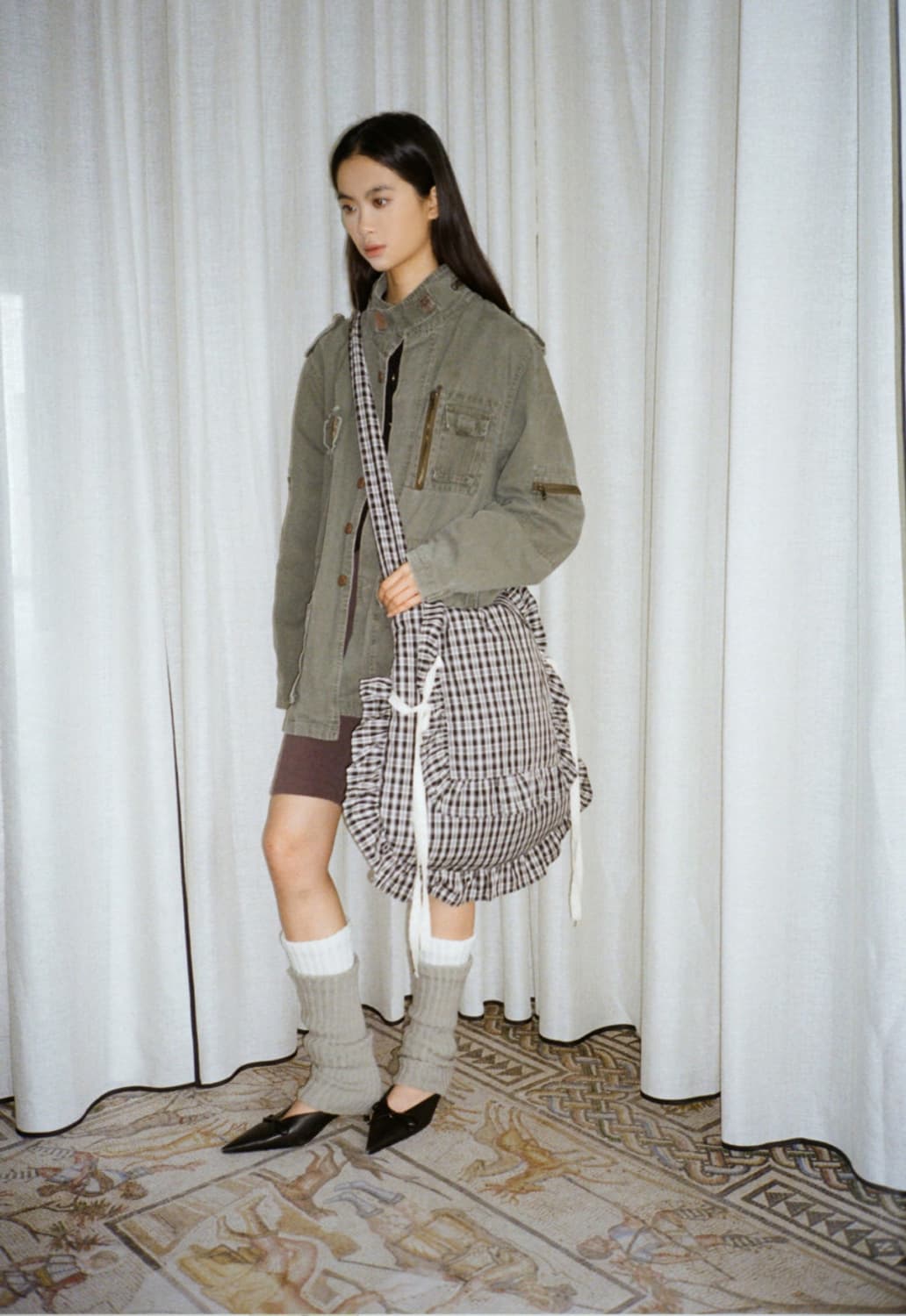 oinimi 가방 체크 러플 백팩 크로스백 2way 상품이미지3