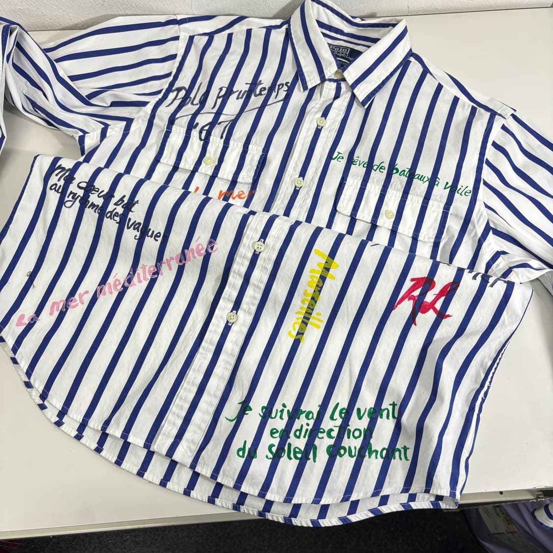 M 100 폴로 랄프로렌 스펠아웃 레터링 스트라이프 셔츠 상품이미지3