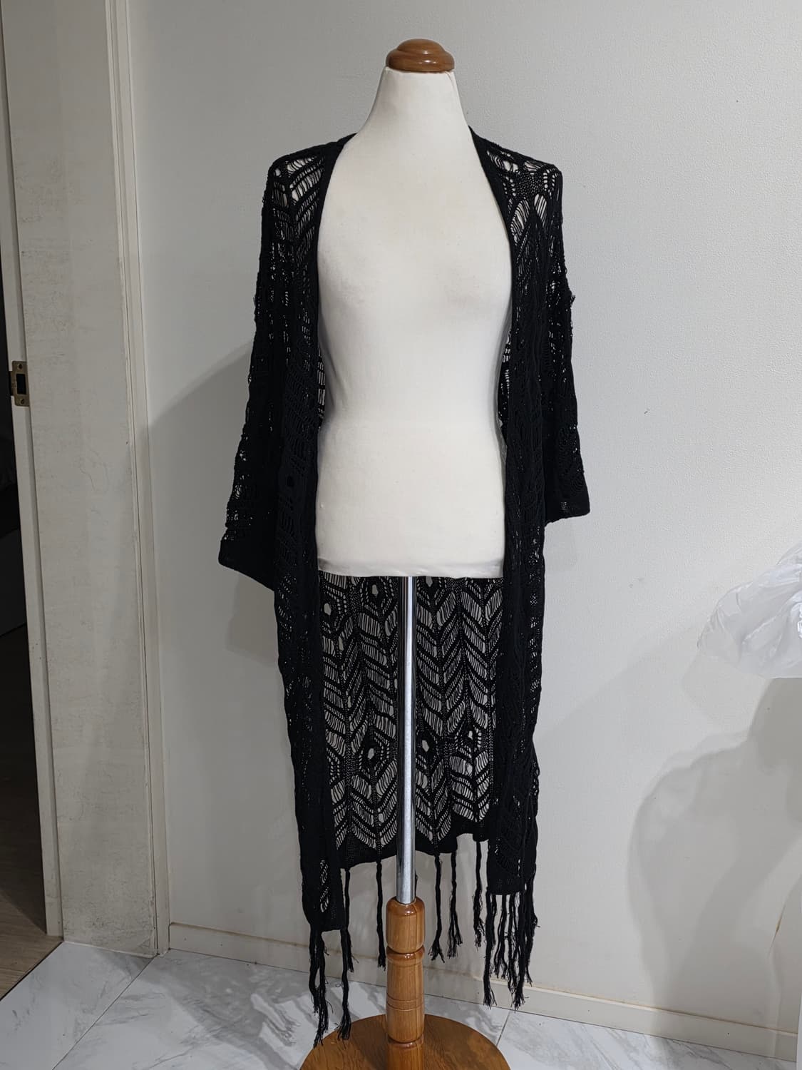 H&M 빈티지)블랙 니트짜임 여름 동남아휴양지 로맨틱 롱가디건 상품이미지1