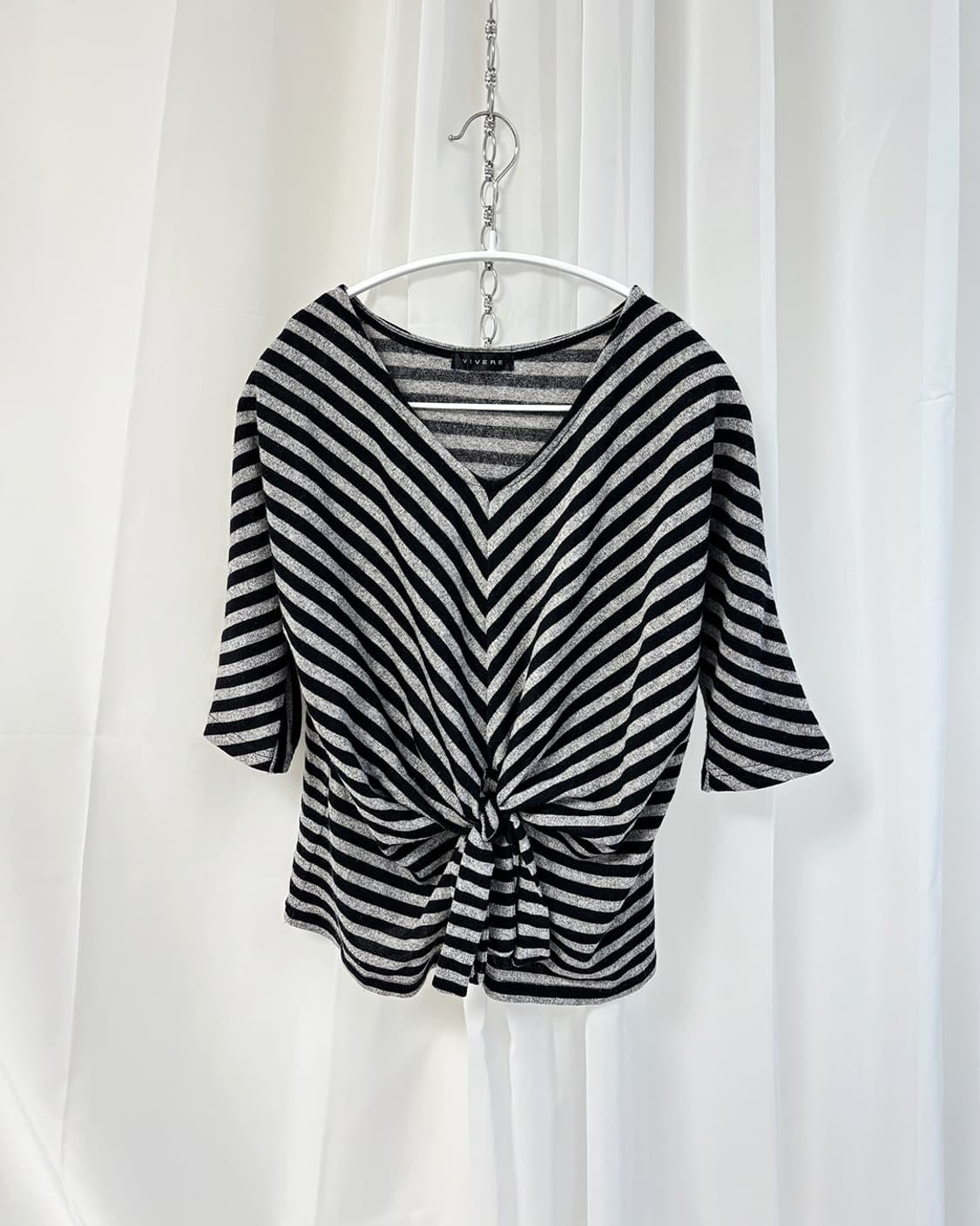 eloi gaori stripe tie 3/4 sleeve top 상품이미지1