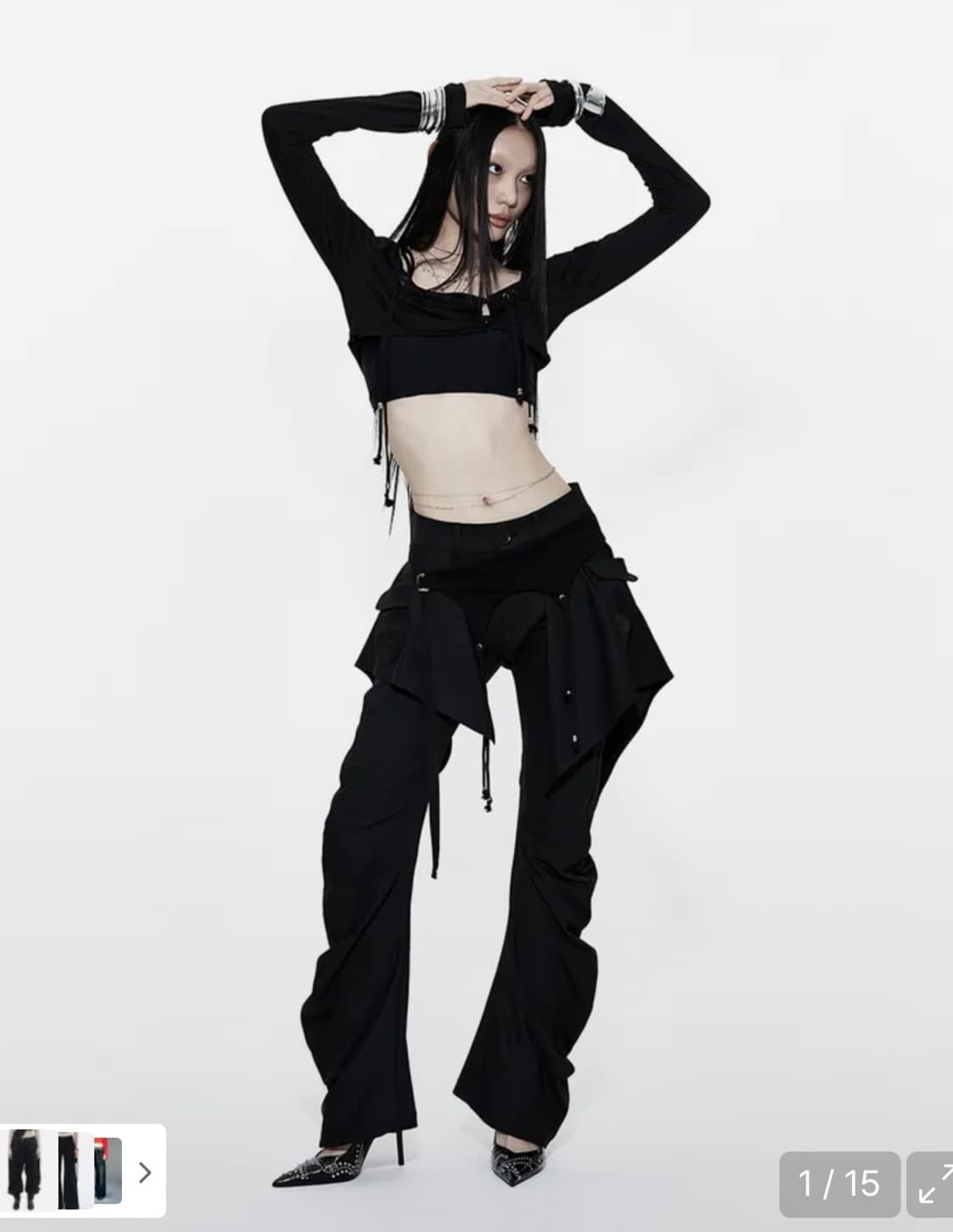 카시코 Layered Strap Pants Black M 상품이미지1