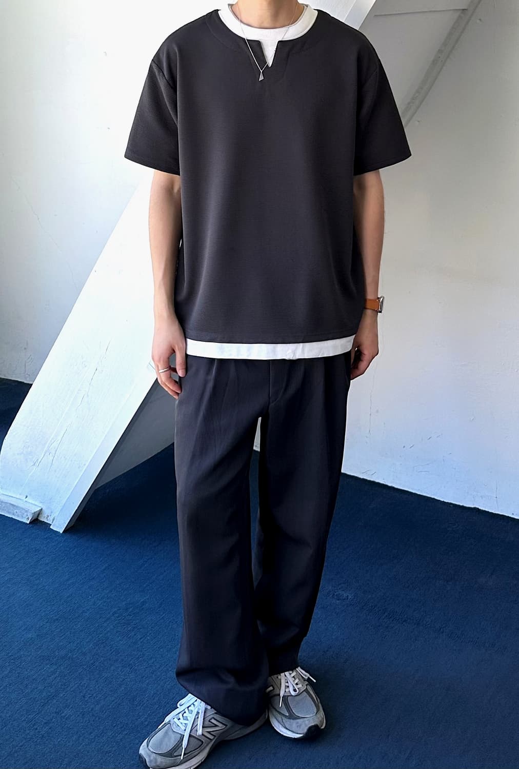 Fake layered neck H/S top 상품이미지7