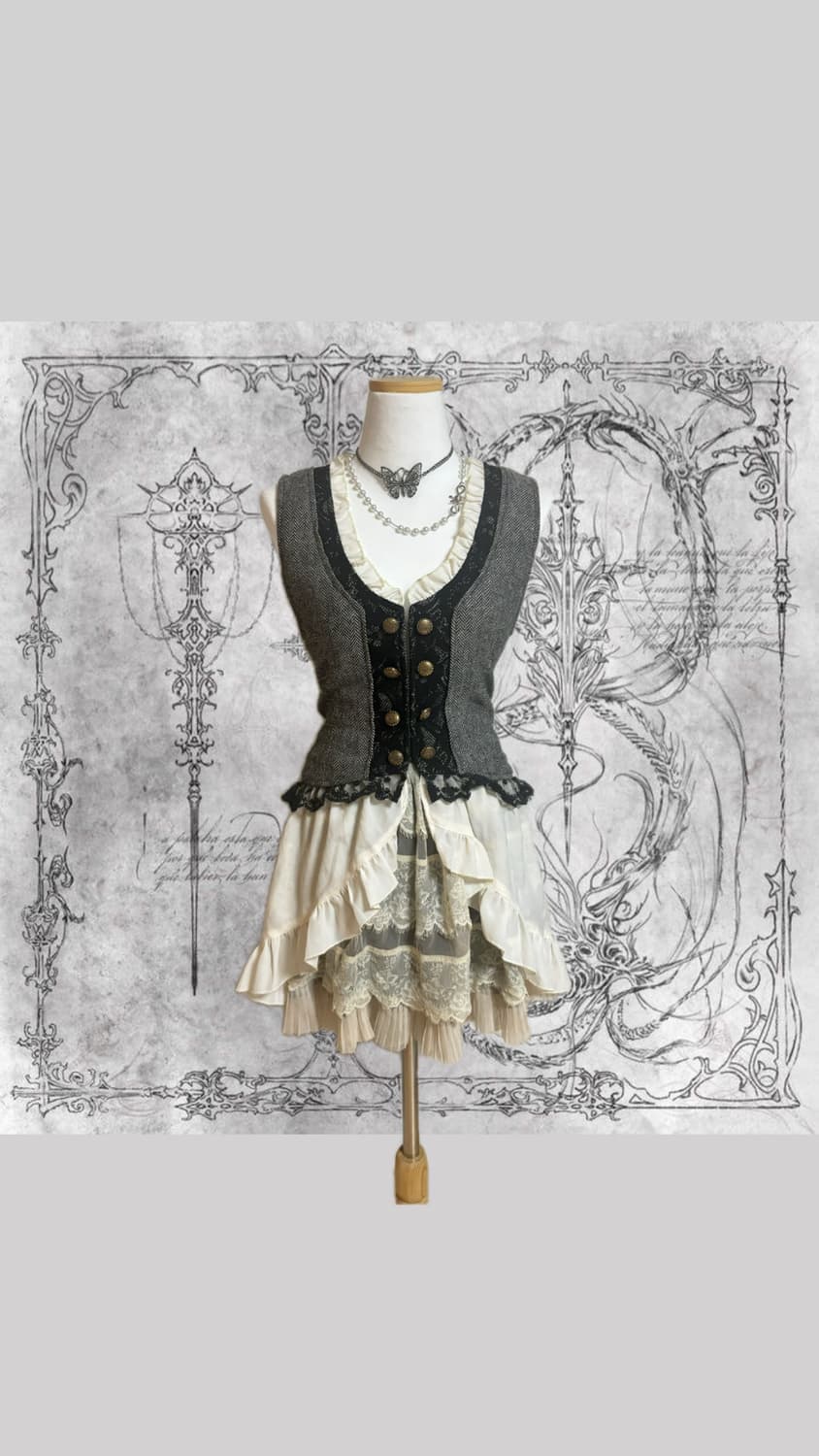 그레이 레이스디테일 캉캉 스커트 상품이미지2