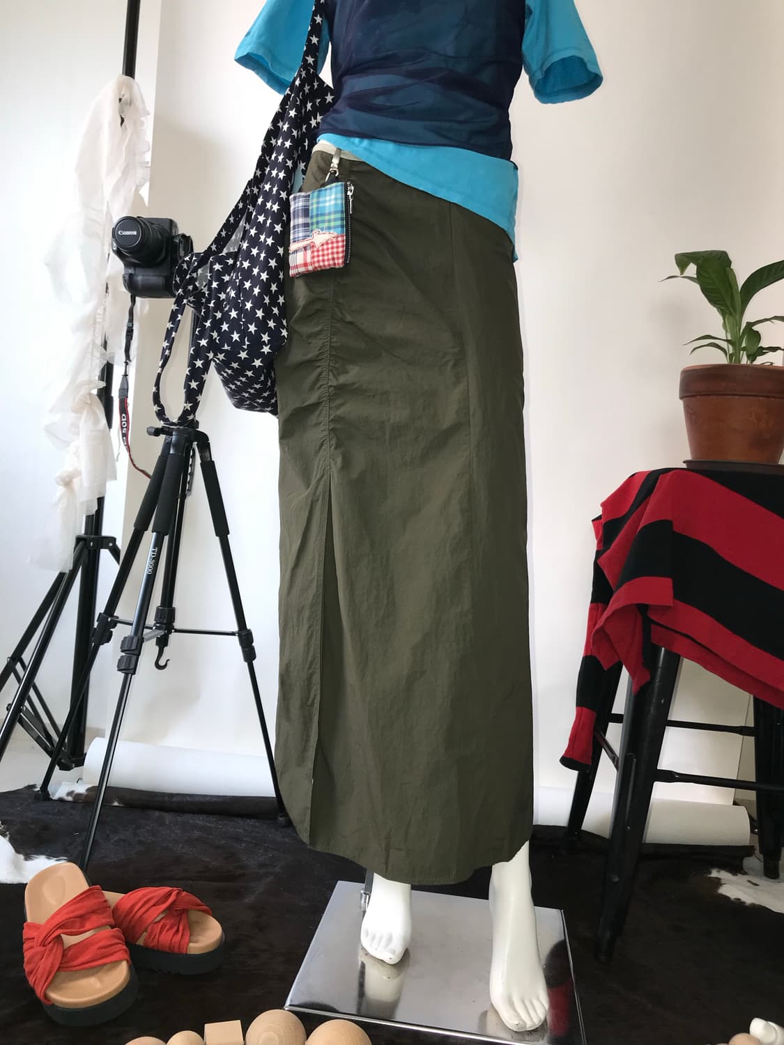 LAYER ON AFTERNOON Olive Nylon Shirring  상품이미지1