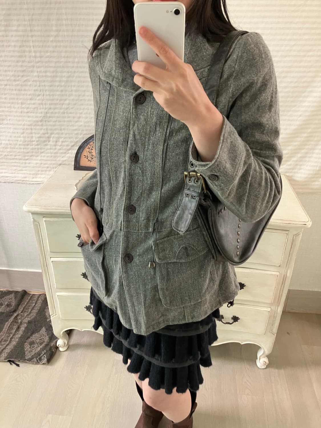 jpn vintage 차콜 스트링 자켓 y2k 스트릿 갸루 펑키 상품이미지4