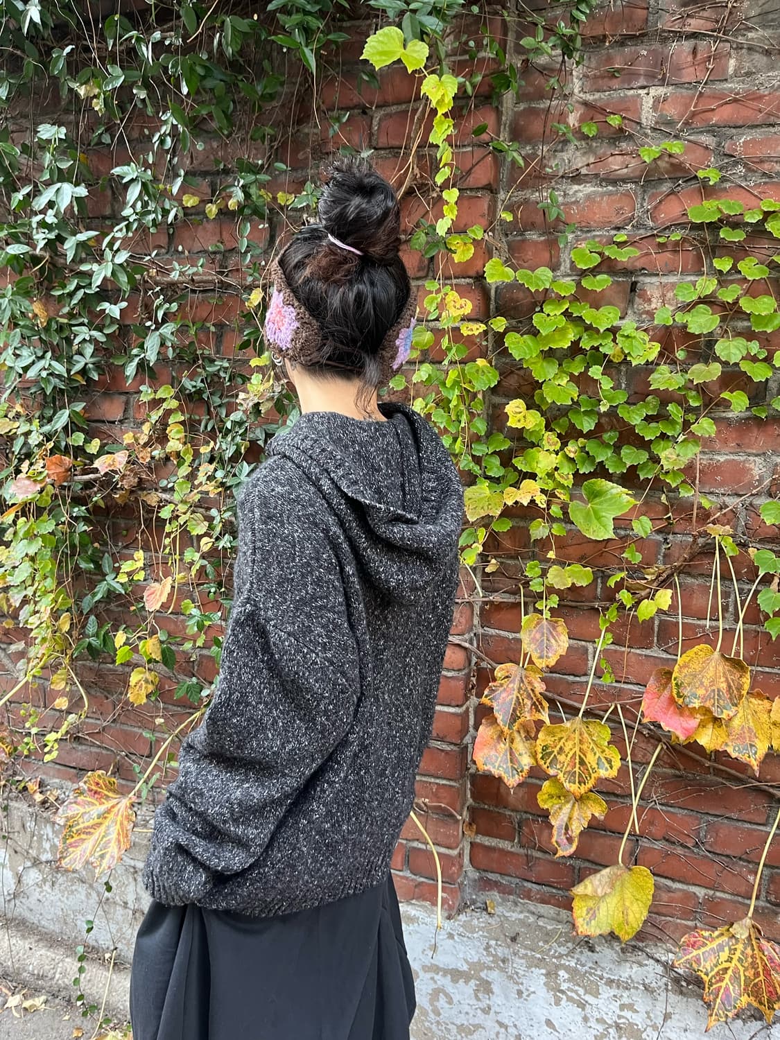 블랙 오버핏 니트 후드 상품이미지4