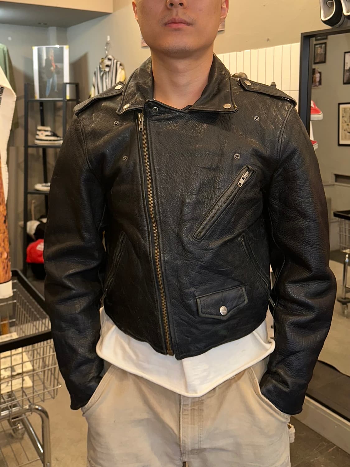 80-90‘s M.Flues cow-leather rider Jacket 상품이미지2