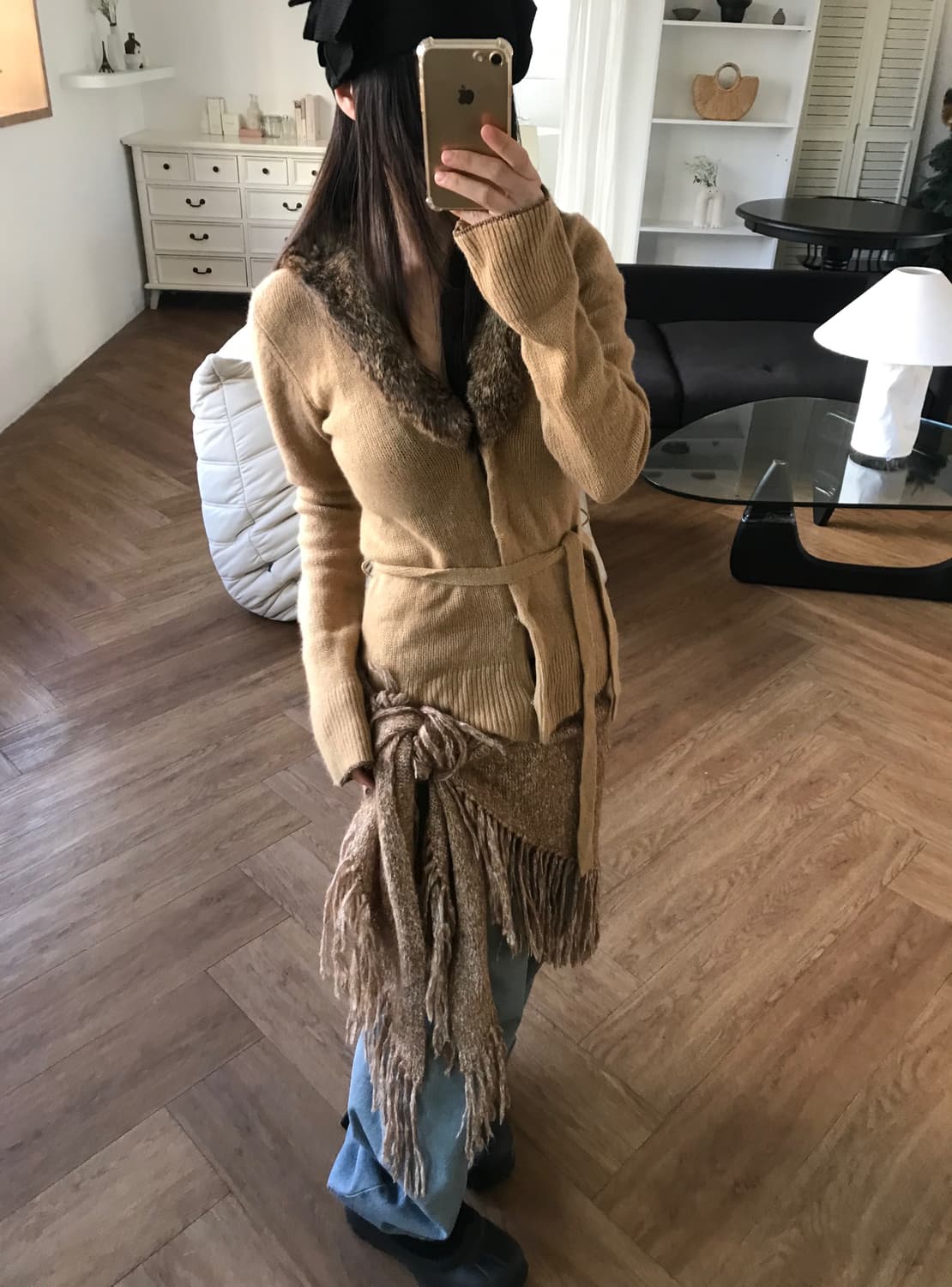 vintage beige fur cardigan 상품이미지3