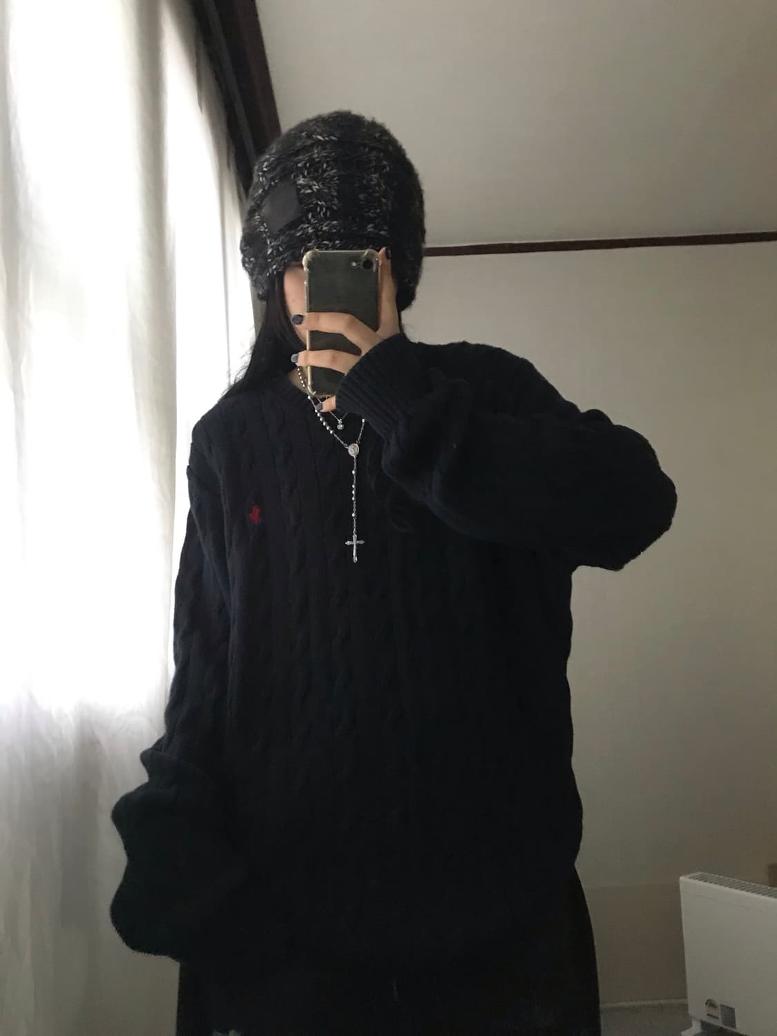 폴로 블랙 케이블 루즈핏 니트 상품이미지1