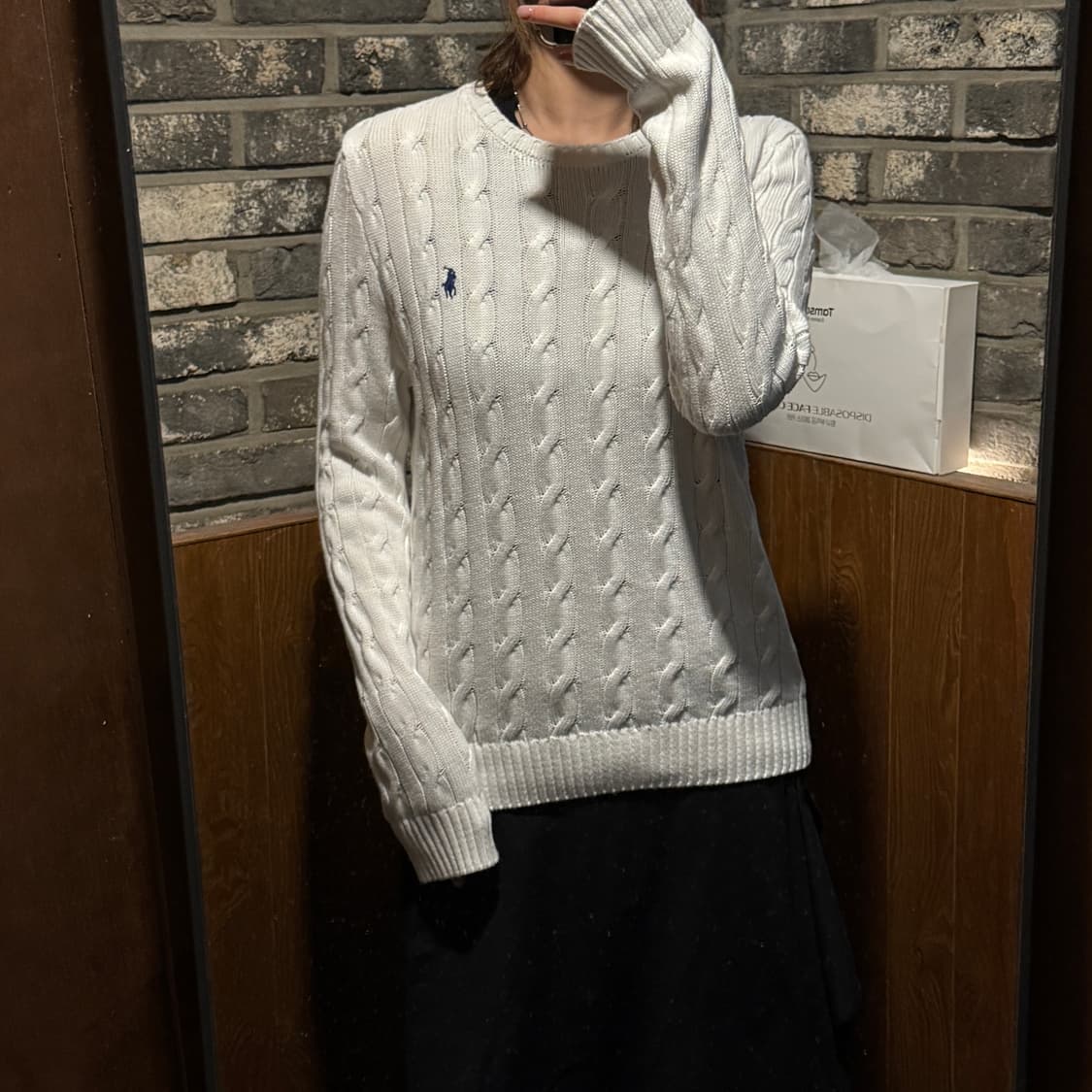 S) 폴로 랄프로렌 케이블 꽈배기 라운드넥 니트 화이트 상품이미지9